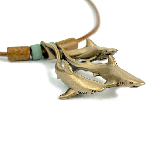 Shark Necklaces for Women Bronze- Grey Reef Shark Necklace, Bronze Shark Necklace, Shark Jewelry, Bronze Shark Pendant - The Tool Store