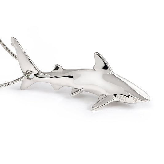 Shark Necklace for Women Sterling Silver- Grey Reef Shark Necklace for Women, Sterling Silver Reef Shark Necklace, Shark Jewelry, Shark Pendant - The Tool Store