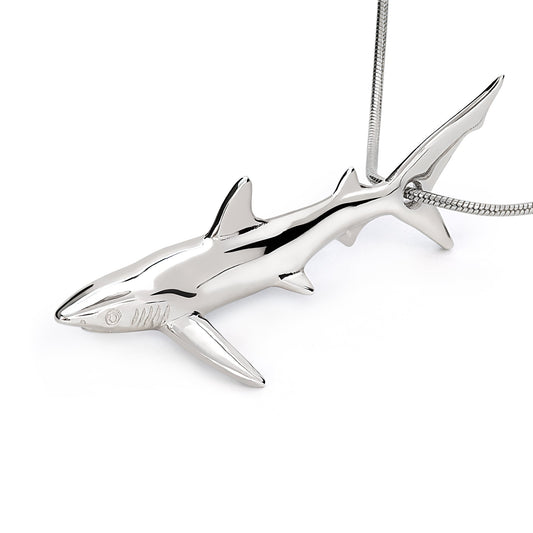 Shark Necklace for Men and Women- Sterling Silver Blue Shark Pendant, Gifts for Shark Lovers, Blue Shark Charm Necklace, Joe Romeiro Necklace - The Tool Store