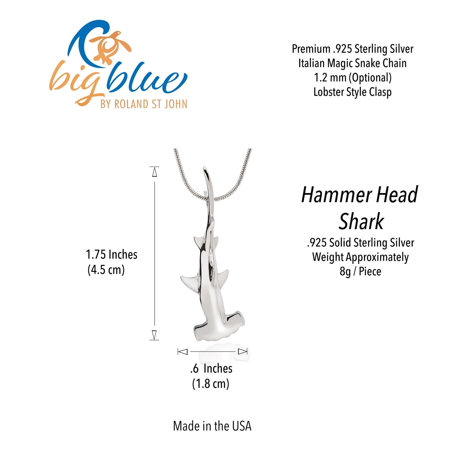 Shark Necklace for Men and Women- Sterling Silver Shark Pendant, Shark Jewelry, Gifts for Shark Lovers, Scuba Diving Gifts, Hammerhead Shark - The Tool Store