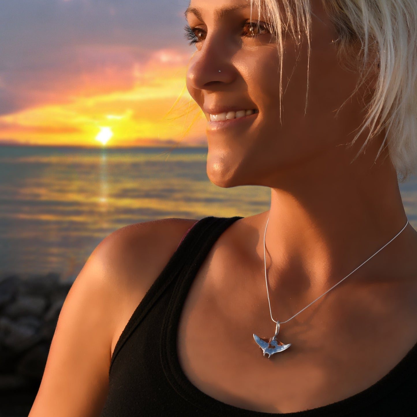 Stingray Necklace Sterling Silver- Manta Ray Necklace for Women | Stingray Jewelry | Scuba Diving Jewelry | Ocean Inspired Fine Jewelry - The Tool Store