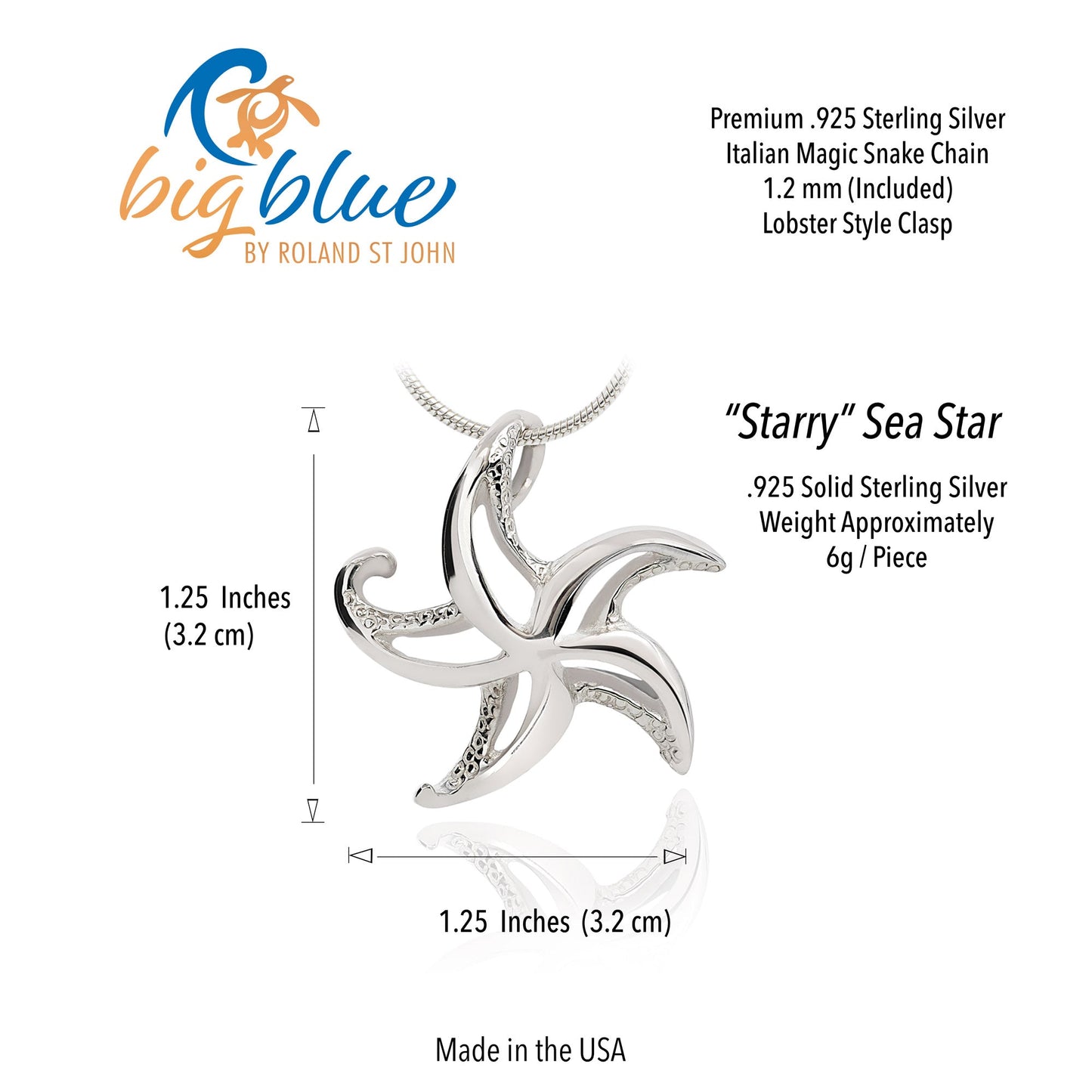 Starfish Necklace Sterling Silver for Women- Seastar Pendant, Sea Star Jewelry Sterling Silver, Beachy Necklace - The Tool Store