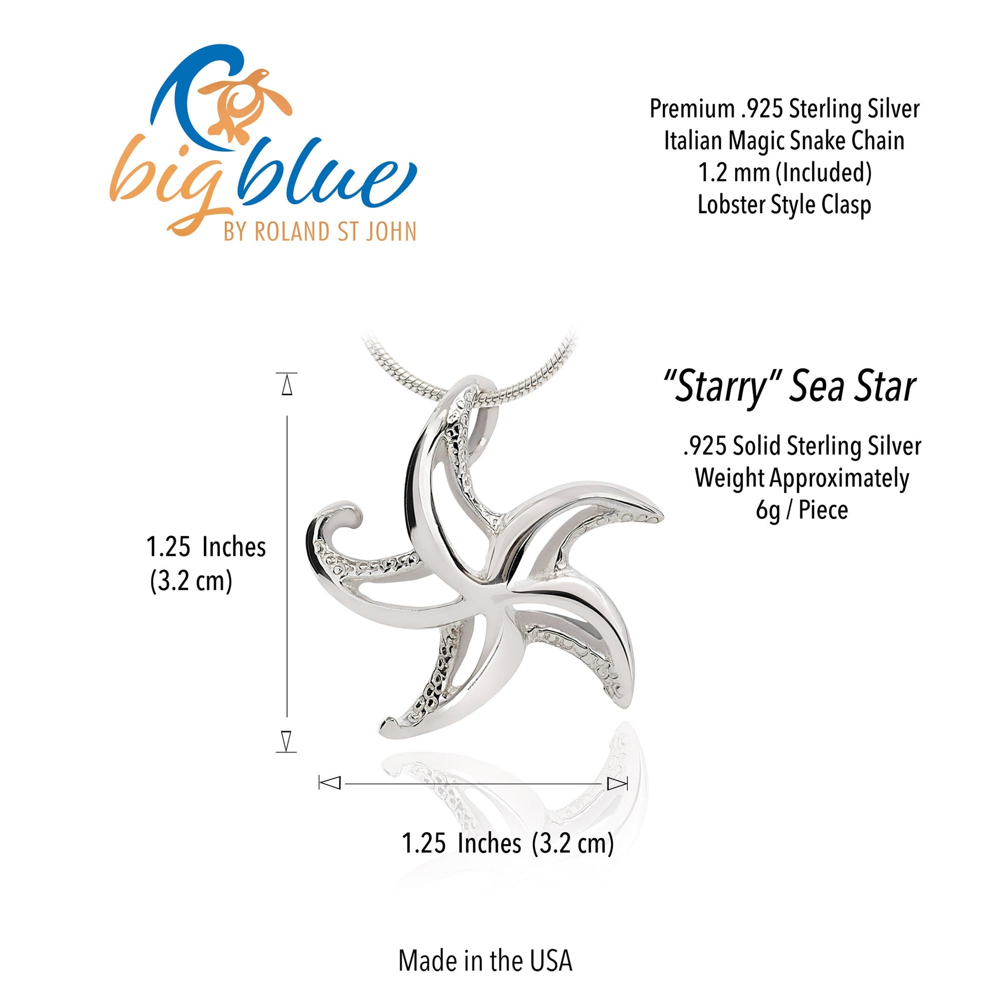 Starfish Necklace Sterling Silver for Women- Seastar Pendant, Sea Star Jewelry Sterling Silver, Beachy Necklace - The Tool Store