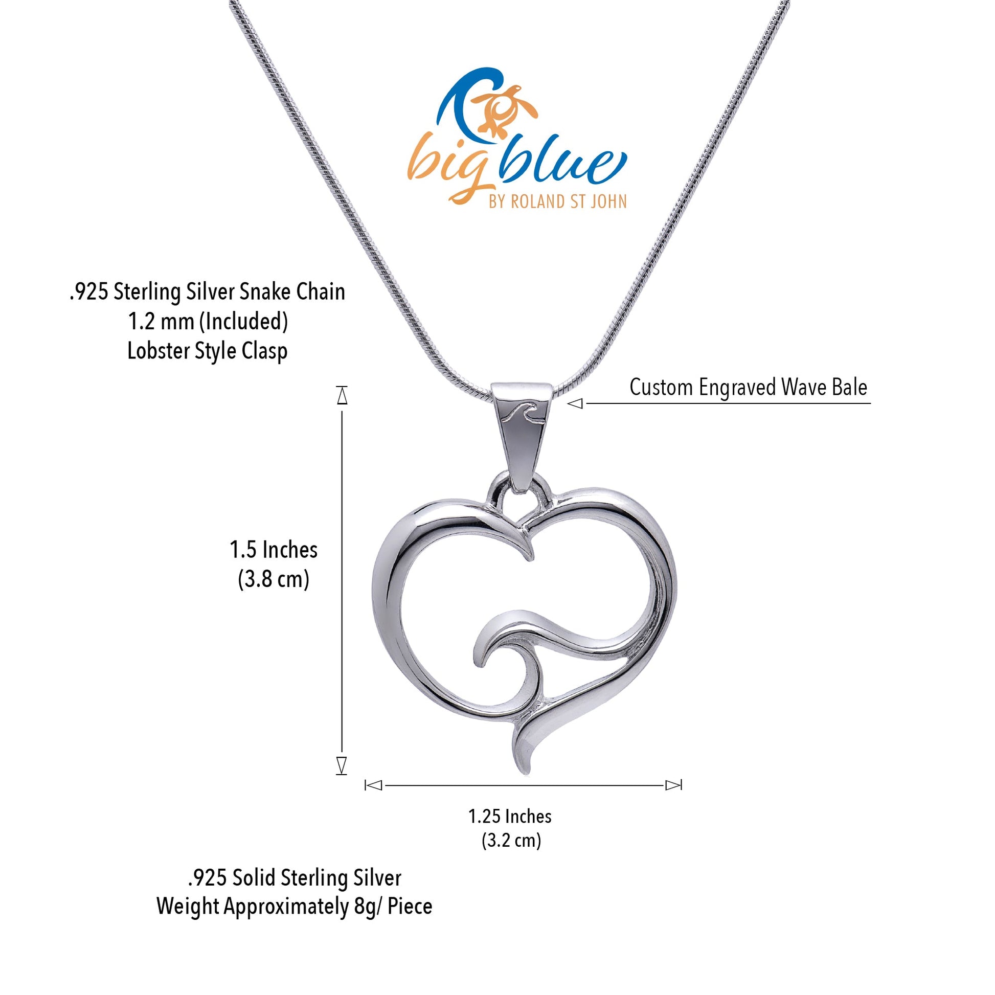 Ocean Wave Necklace Sterling Silver- Heart of the Ocean Pendant, Ocean Lover Gifts, Sea Life Jewelry - The Tool Store