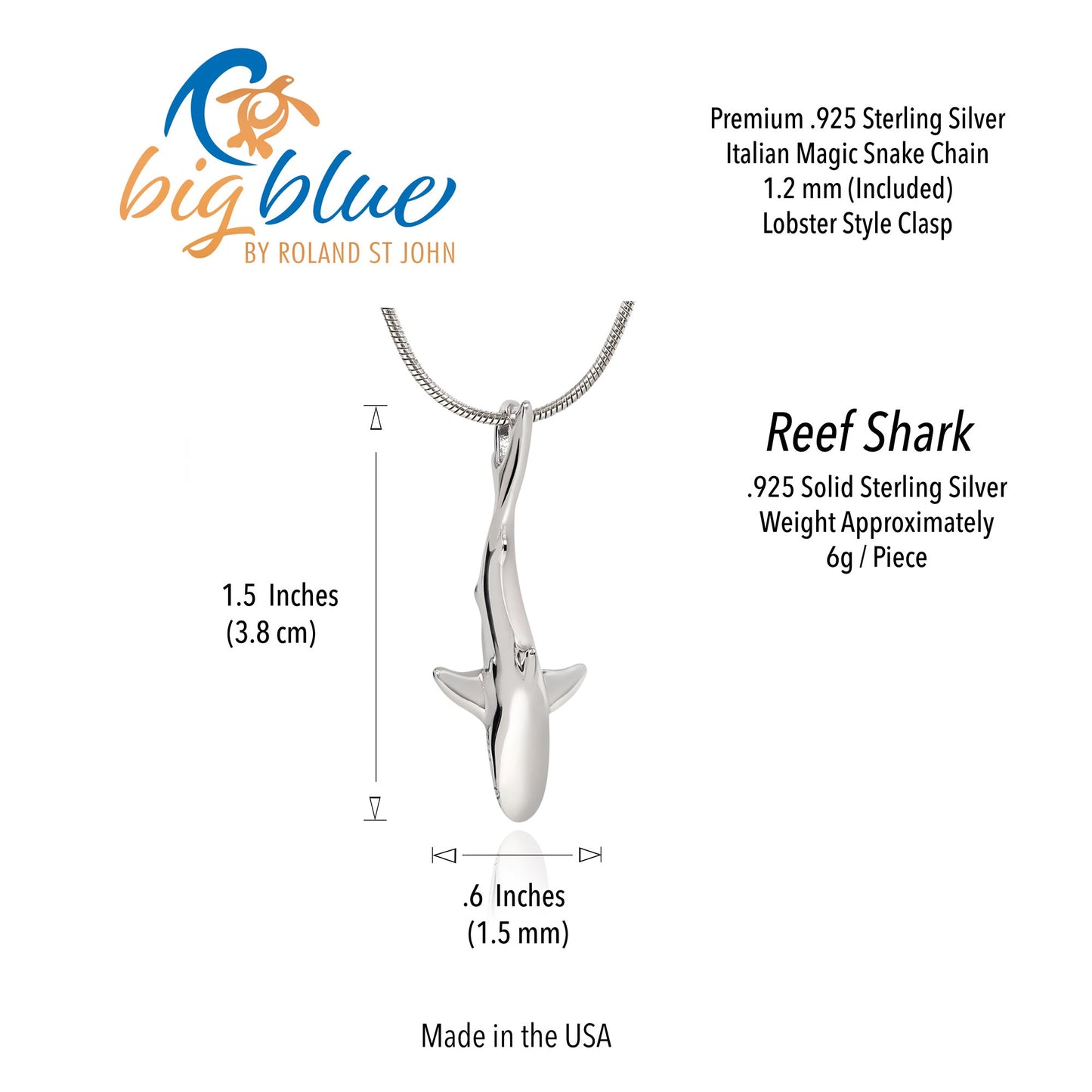 Reef Shark Necklace for Men and Women- Grey Reef Shark Charm Pendant, Gifts for Shark Lovers, Realistic Grey Reef Shark Charm, Sea Life Jewelry - The Tool Store