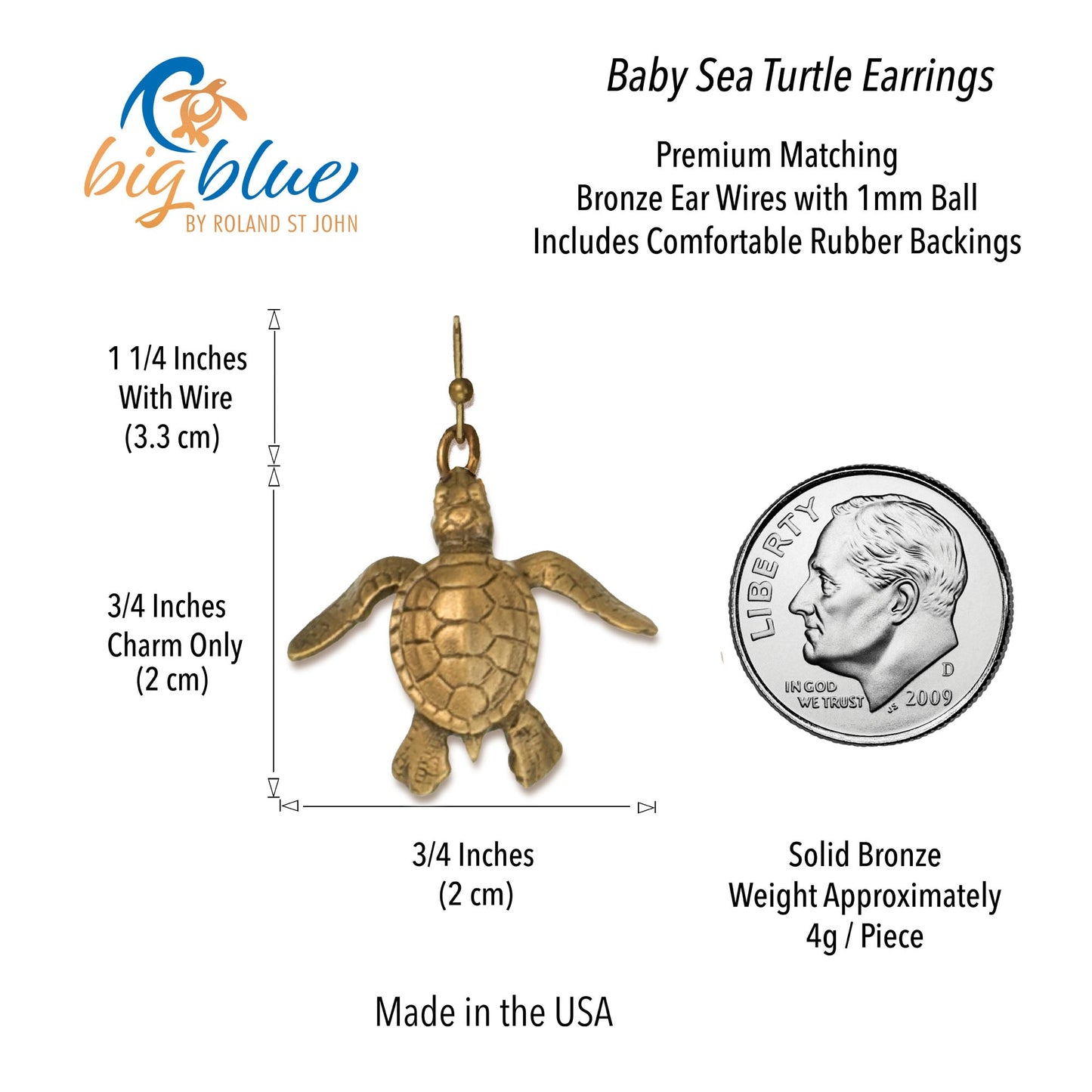 Bronze Baby Sea Turtle Drop Earrings Hatchling Dangle Drop Earrings- Turtle Jewelry, Gifts for Turtle Lovers, Boho Jewelry - The Tool Store