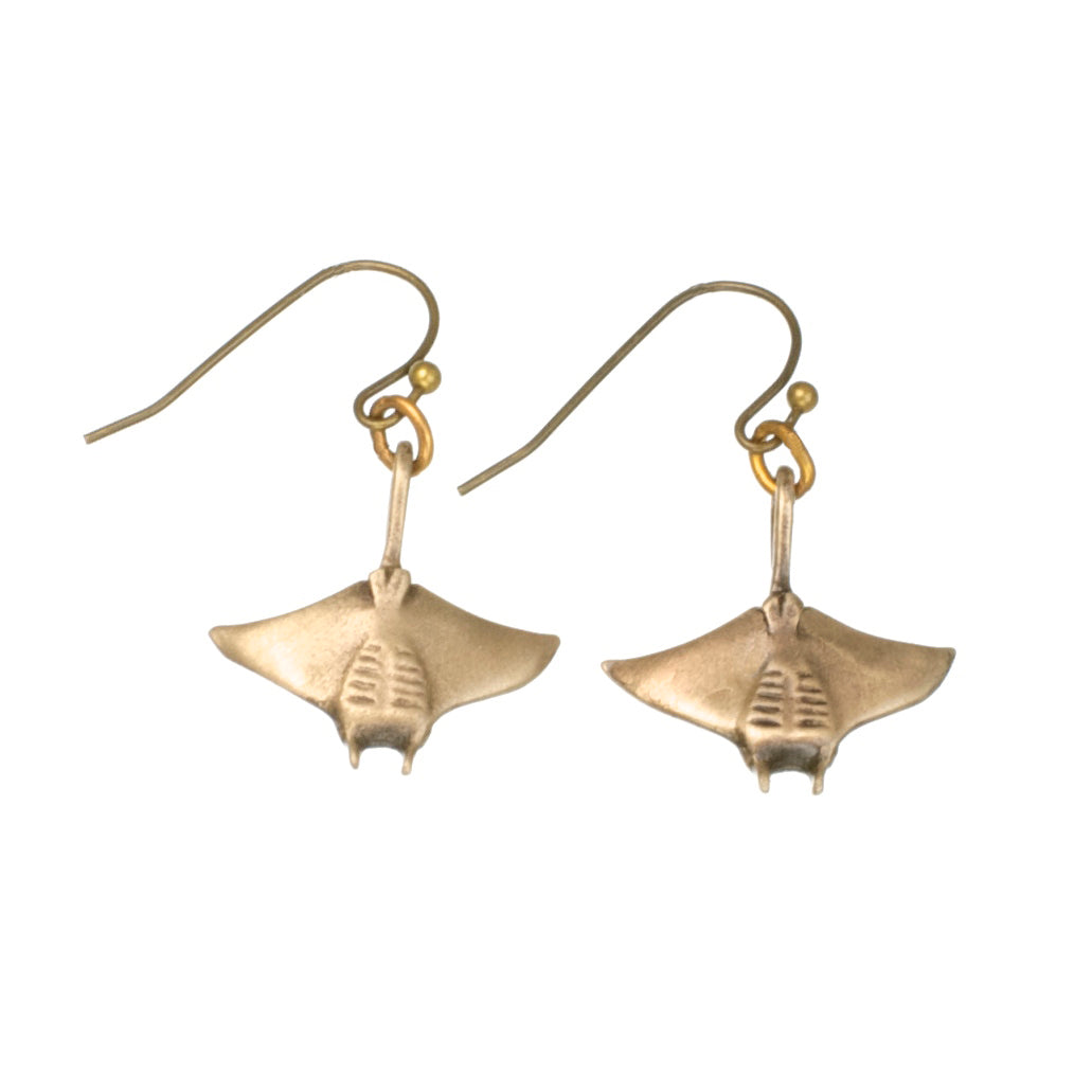 Manta Ray Drop Earrings, Bronze Manta Ray Drop Earrings, Sea Life Drop Earrings, Ocean Theme Earrings Bronze, Beachy Earrings - The Tool Store