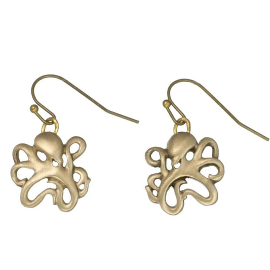 Octopus Bronze Drop Earrings, Bronze Octopus Dangle Earrings, Gifts for Octopus Lovers, Sea Life Drop Earrings - The Tool Store