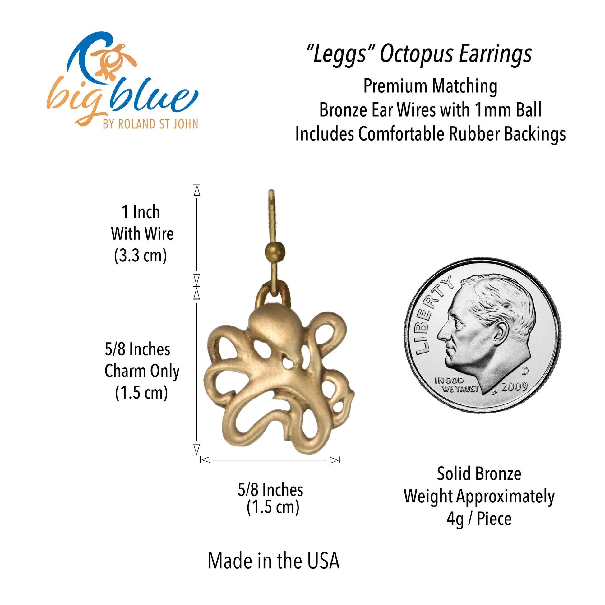 Octopus Bronze Drop Earrings, Bronze Octopus Dangle Earrings, Gifts for Octopus Lovers, Sea Life Drop Earrings - The Tool Store