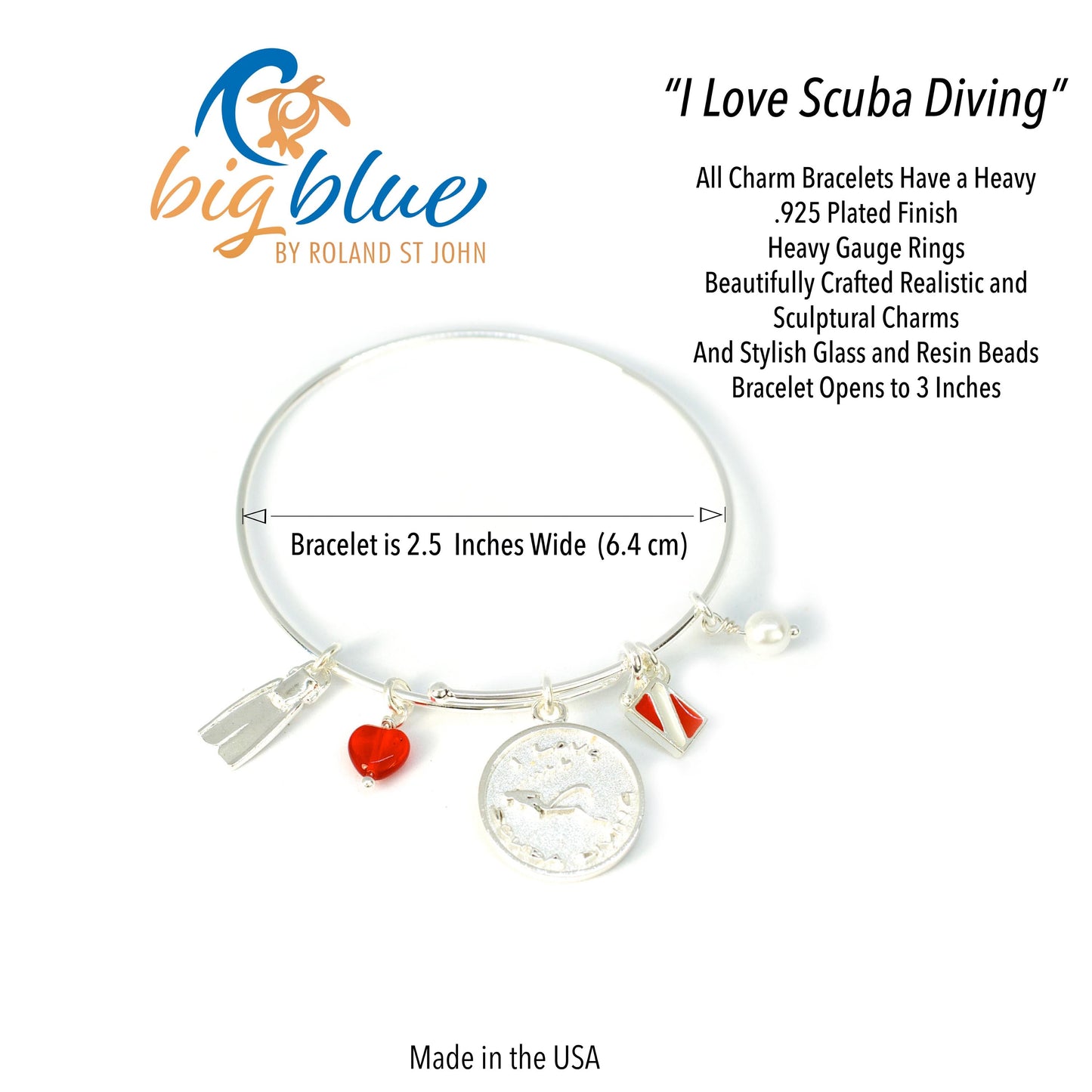 Scuba Diving Bracelet, Dive Flag Bangle Bracelet, I Love Scuba Diving Charm Bracelet, Adjustable Scuba Bracelet, Expandable Dive Bangle Bracelet - The Tool Store