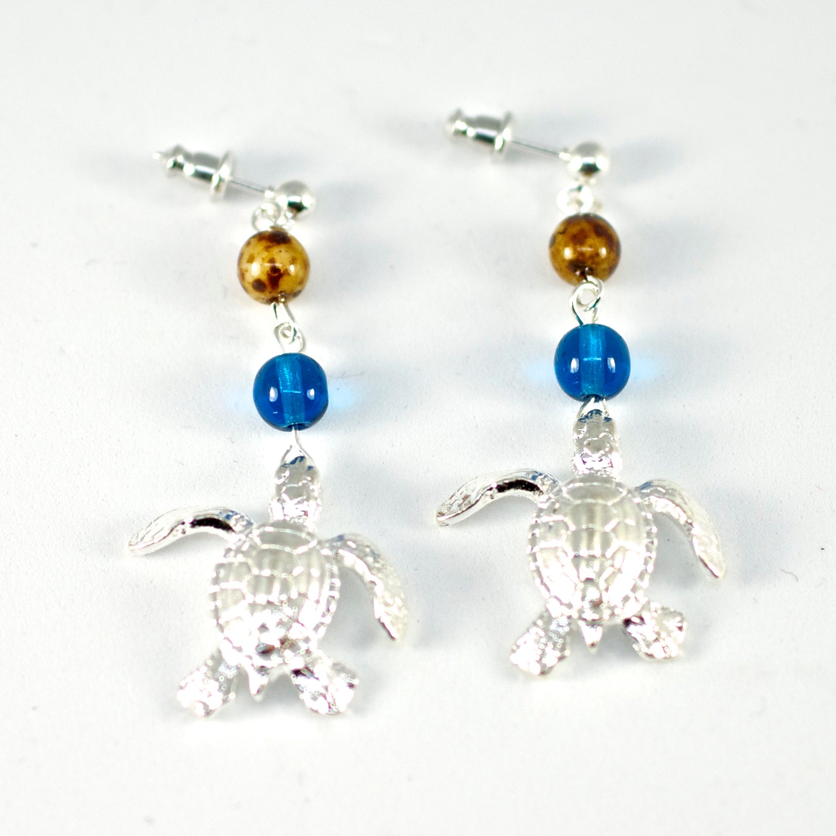 Sea Turtle Dangle Earrings with Beads -Sea Life Drop Earrings, Turtle Drop Earrings with Beads - The Tool Store