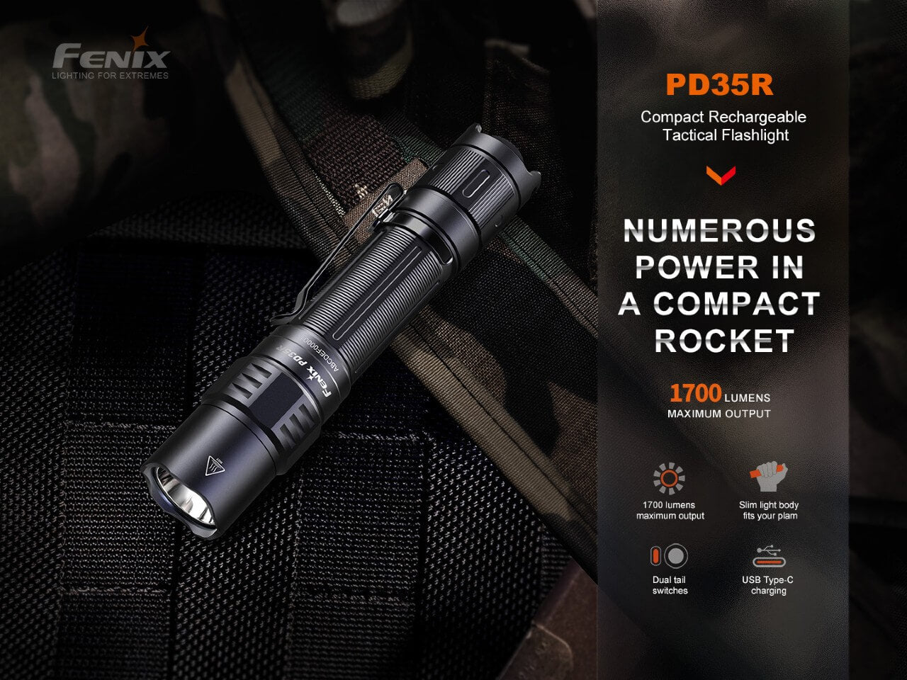 Fenix PD35R Compact Rechargeable Tactical Flashlight - The Tool Store