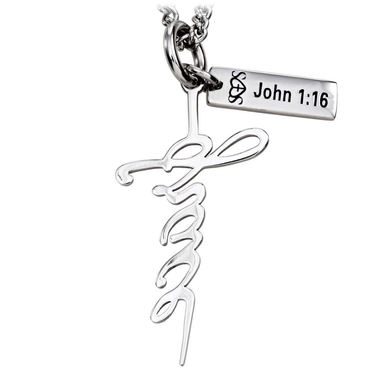 Shields of Strength Women's Stainless Steel Grace Cross Necklace 18in-John 1:16