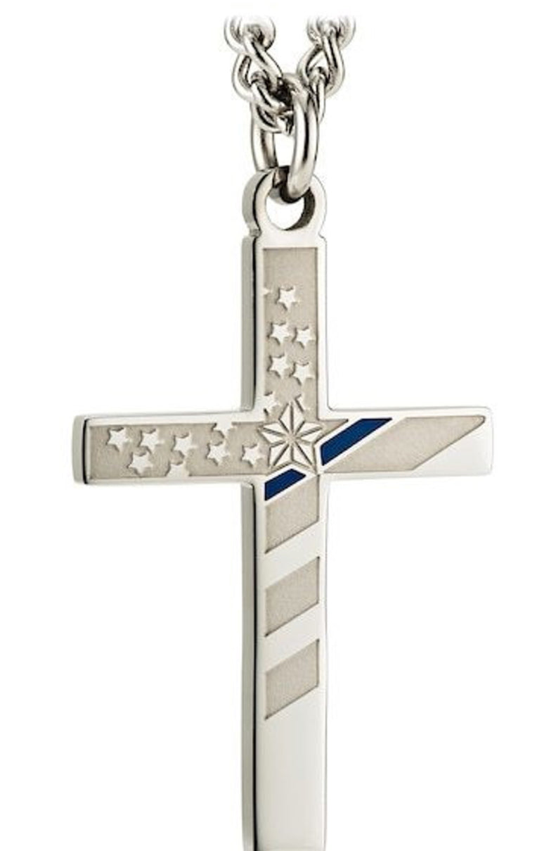 Shields of Strength Men's Thin Blue Line Flag Cross Necklace - Proverbs 30:5