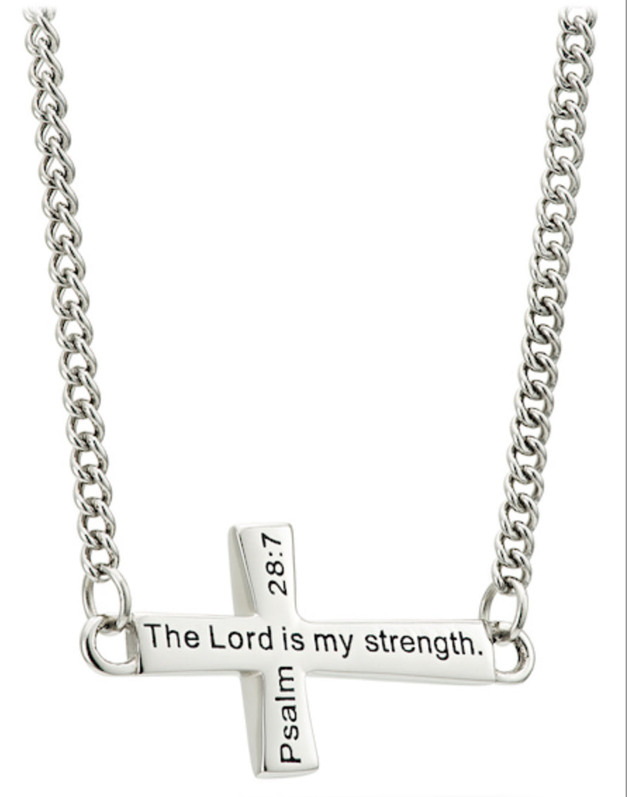 Shields of Strength Women’s Stainless "Carry the Cross" Sideway Necklace-Psalm 28:7