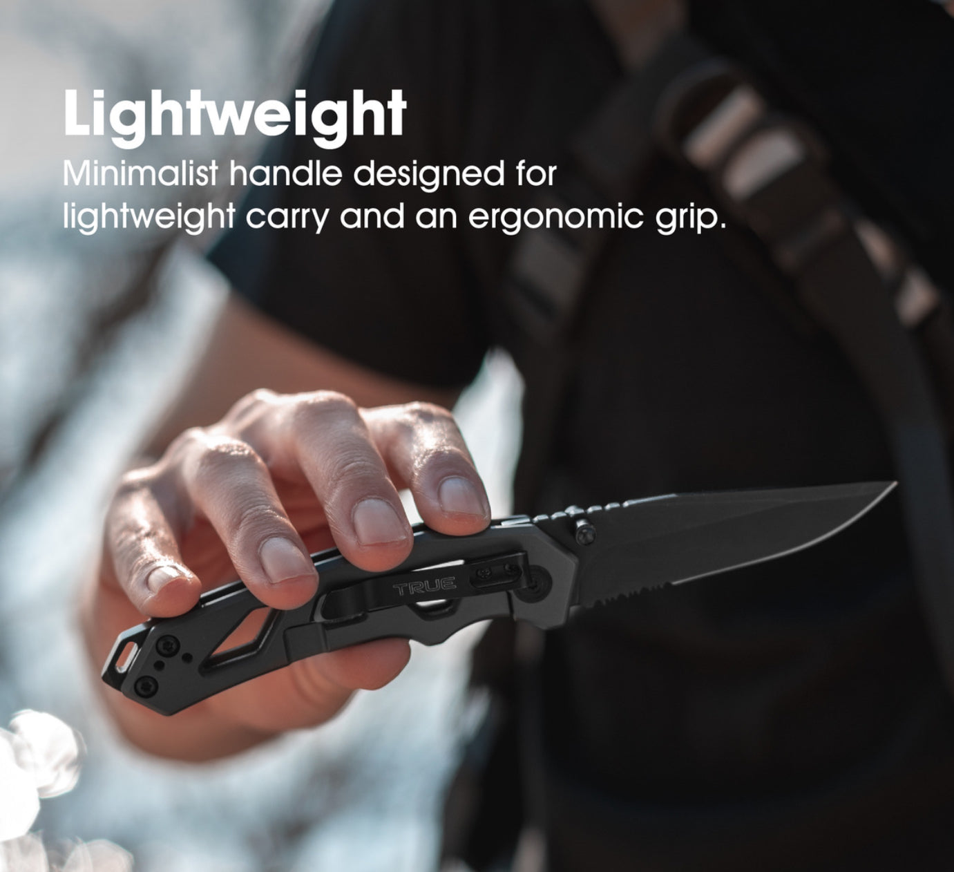 True EDC Knife Partially-Serrated Stainless Steel Pocket Knife with Drop Point Blade and Glass Breaker