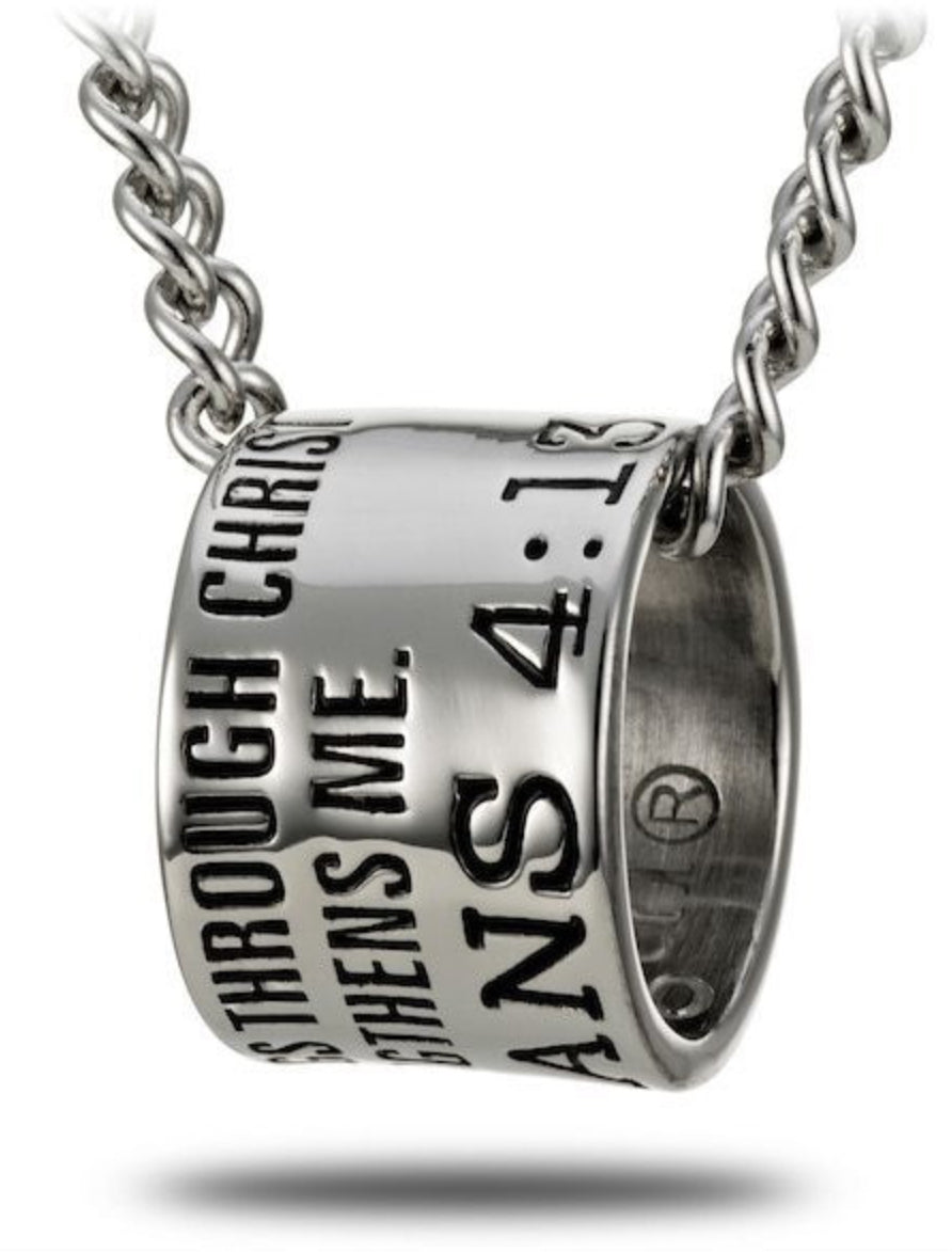 Shields of Strength Men's Stainless Steel Duck Band Necklace Inscribed with Philippians 4:13