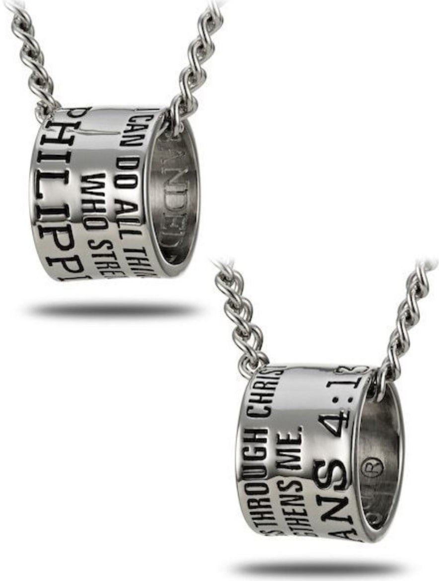 Shields of Strength Men's Stainless Steel Duck Band Necklace Inscribed with Philippians 4:13