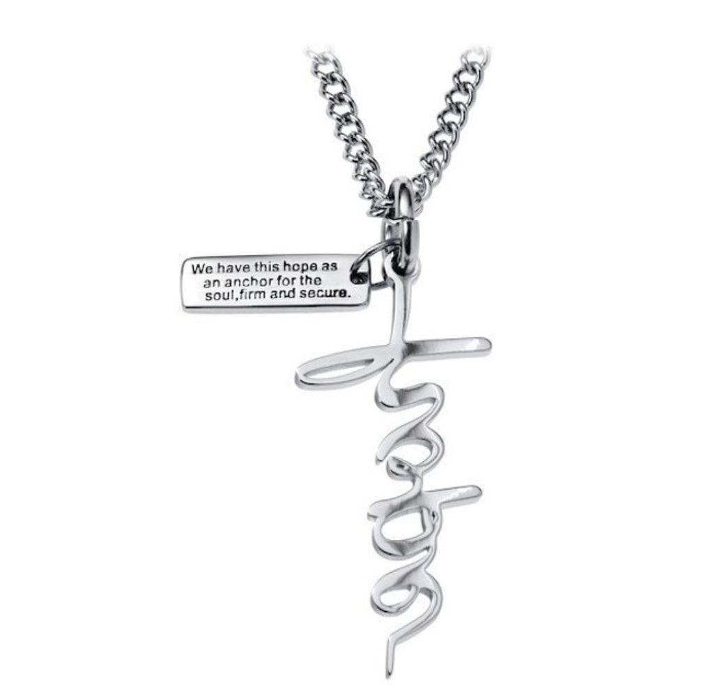 Shields of Strength Women's Stainless Steel Hope Cross Necklace-Hebrews 6:19