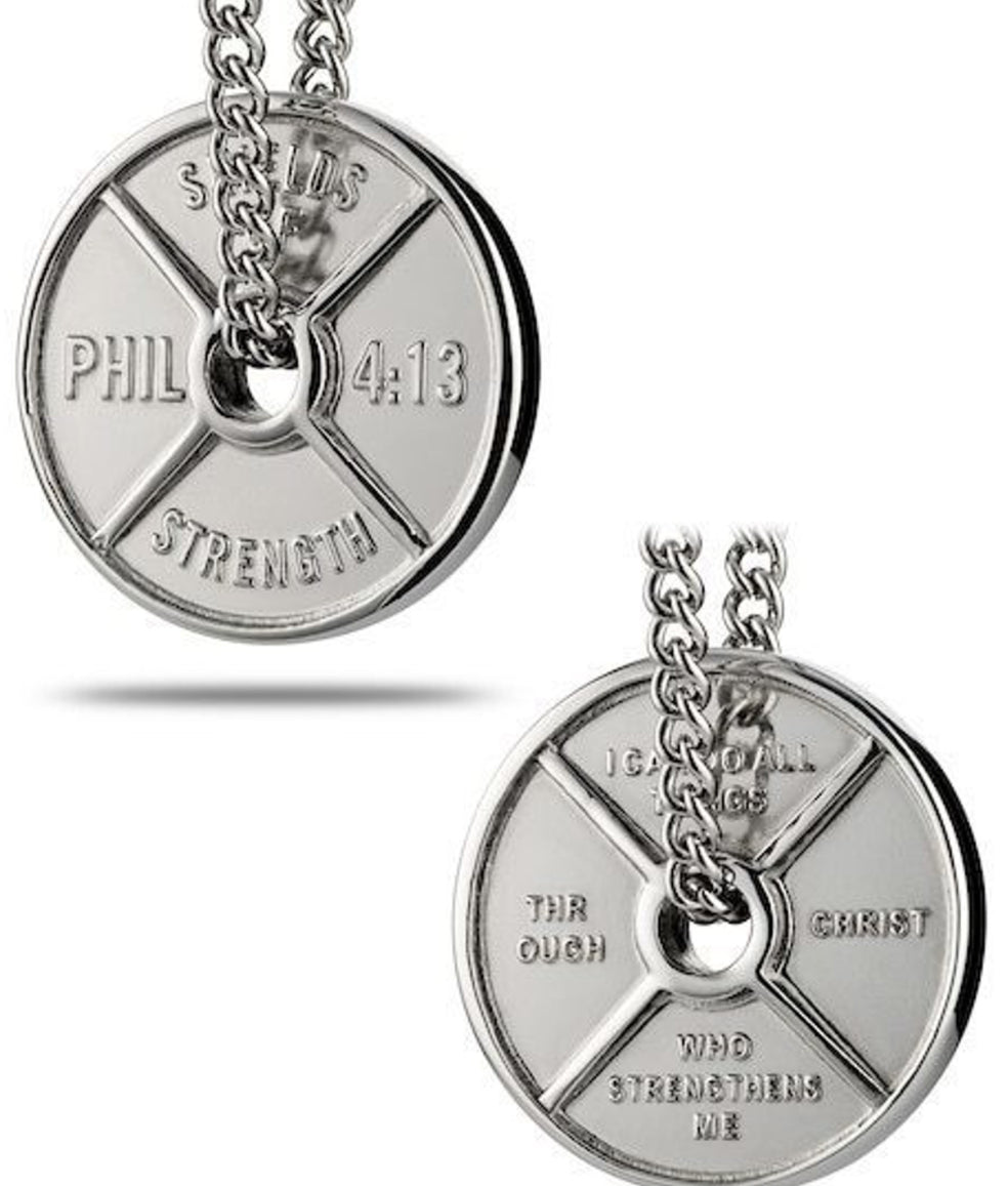 Shields of Strength Men's High Relief Weight Plate Necklace - Phil 4:13