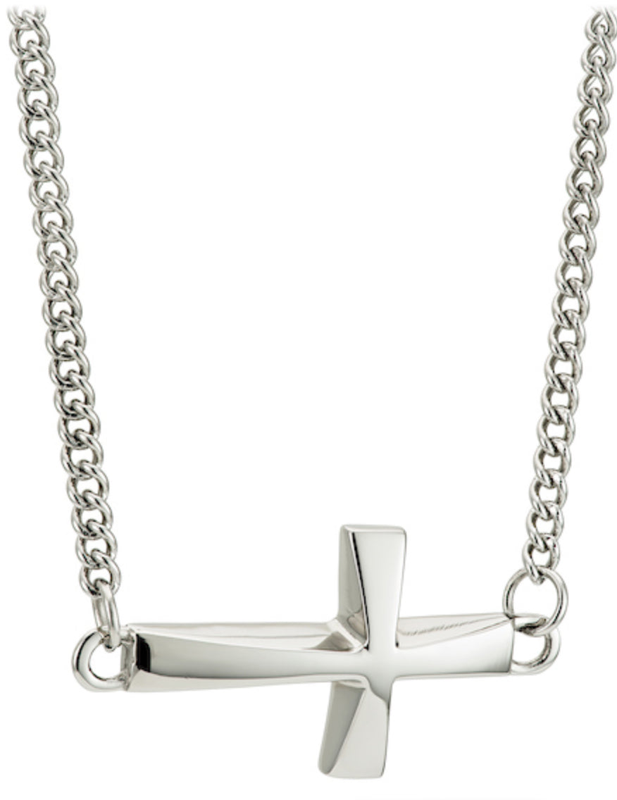 Shields of Strength Women’s Stainless "Carry the Cross" Sideway Necklace-Psalm 28:7