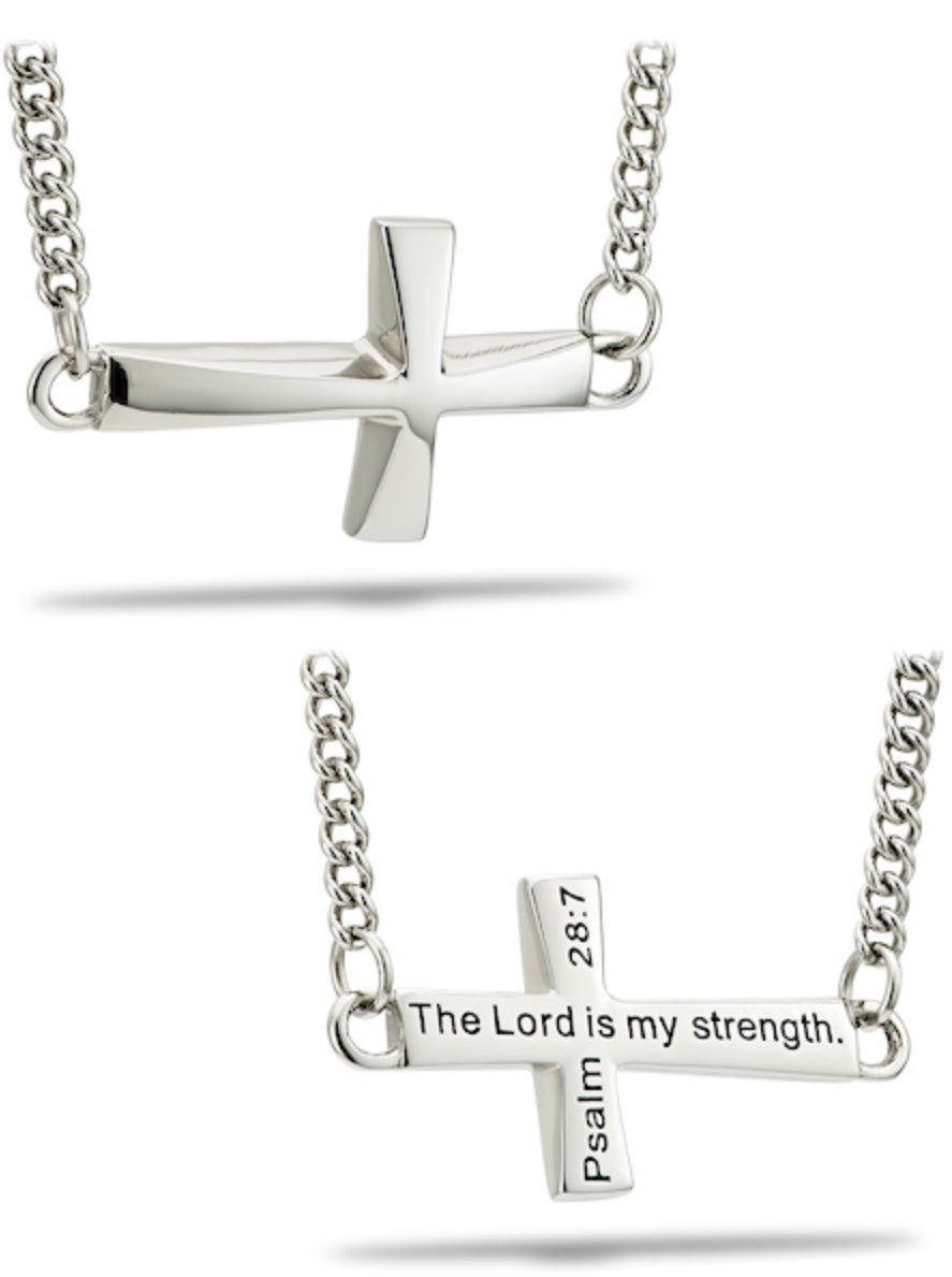 Shields of Strength Women’s Stainless "Carry the Cross" Sideway Necklace-Psalm 28:7