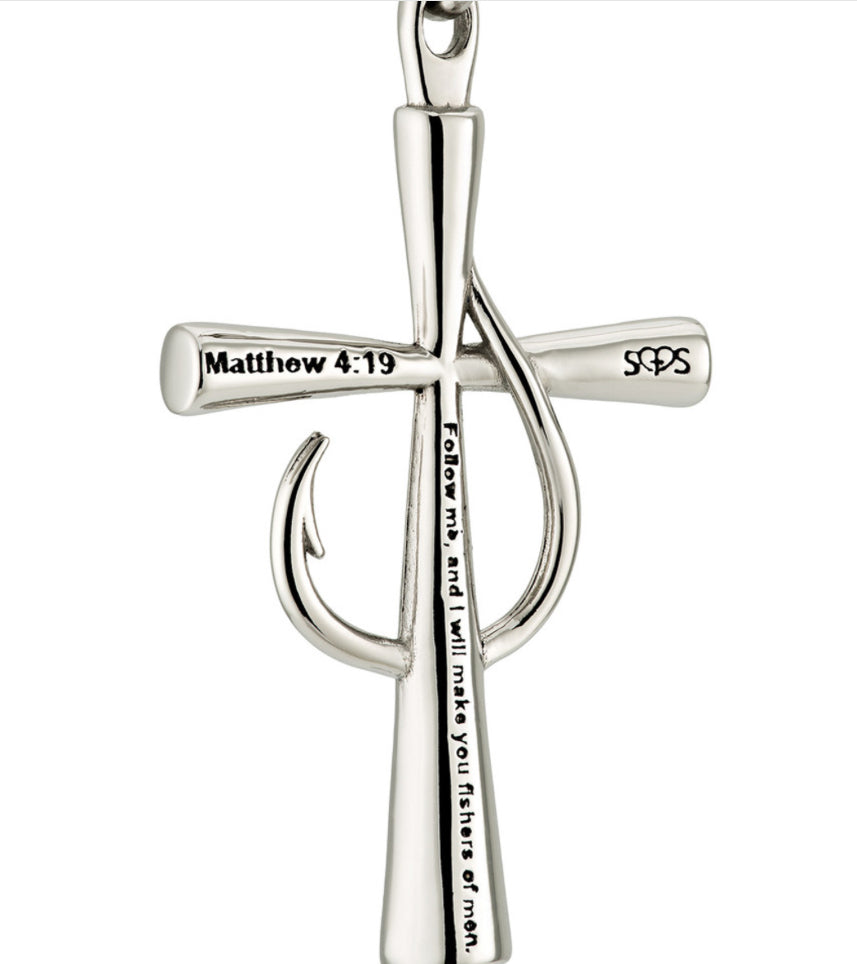 Shields of Strength Fish Hook Cross Necklace Matthew 4:19