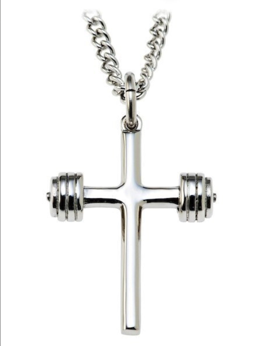 Shields of strength Women's Mini Dumbbell Cross Necklace - John 19:30