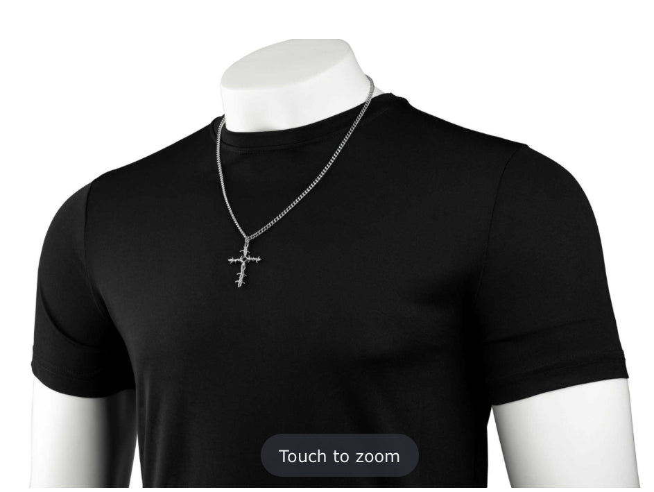 Shields of Strength Men's Stainless Barbed Wire Cross Necklace - John 19:30