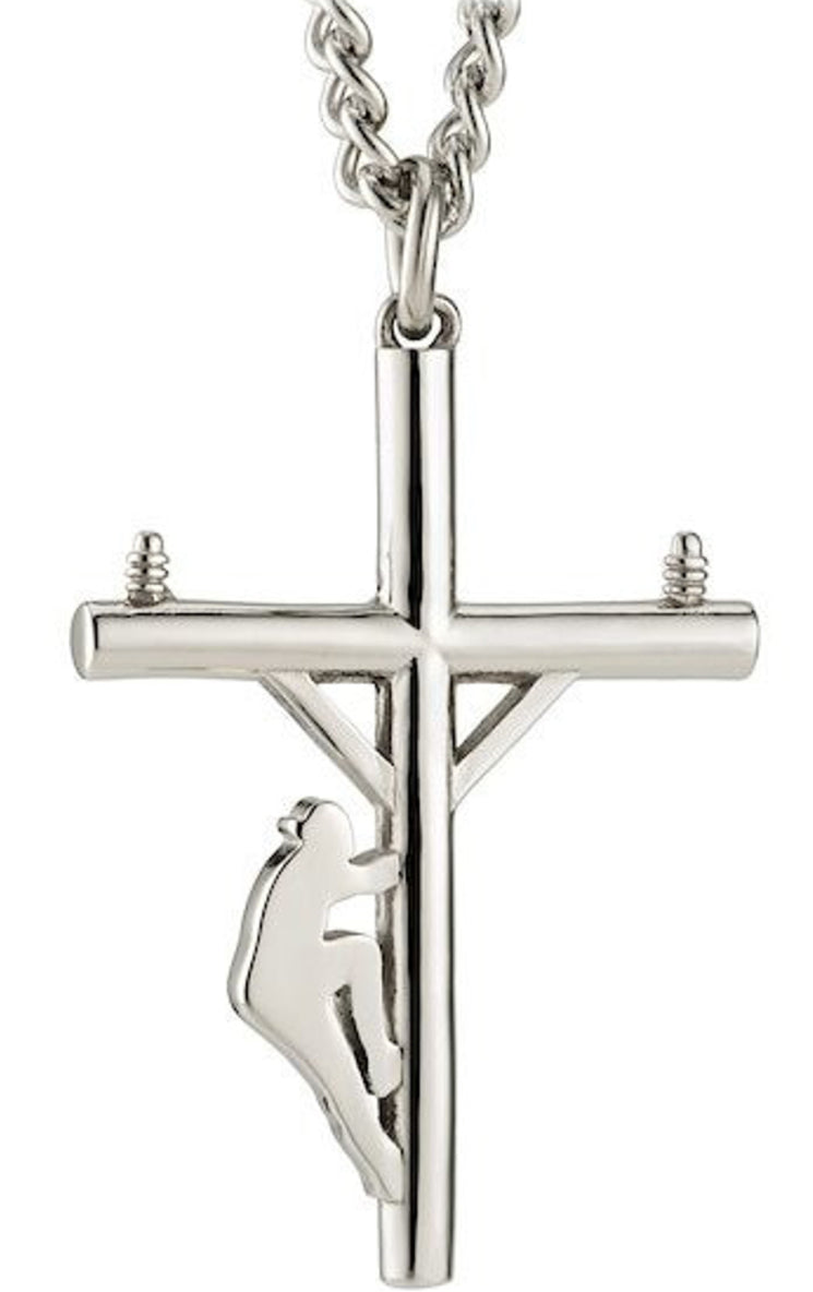 Shields of Strength Men's Stainless Steel Lineman Cross Necklace 24in - John 1:4