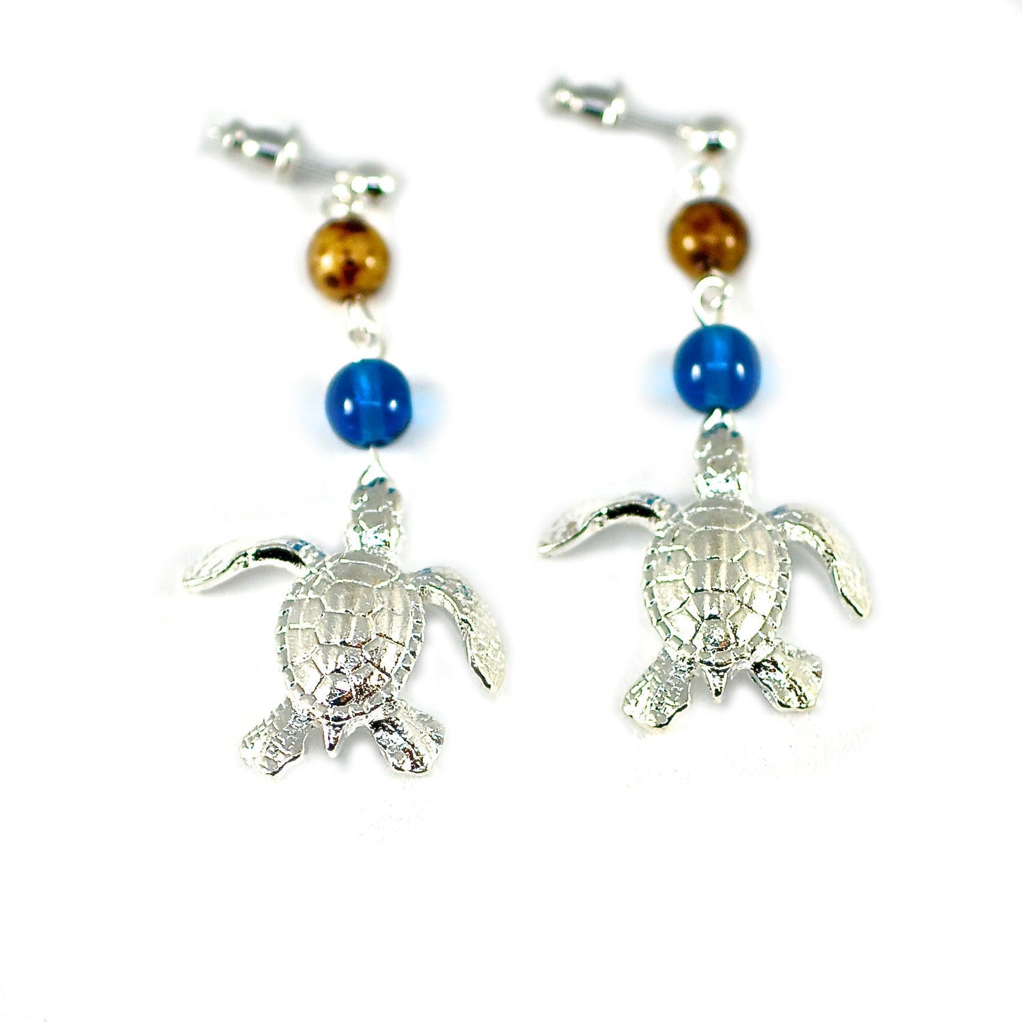 Sea Turtle Dangle Earrings with Beads -Sea Life Drop Earrings, Turtle Drop Earrings with Beads - The Tool Store