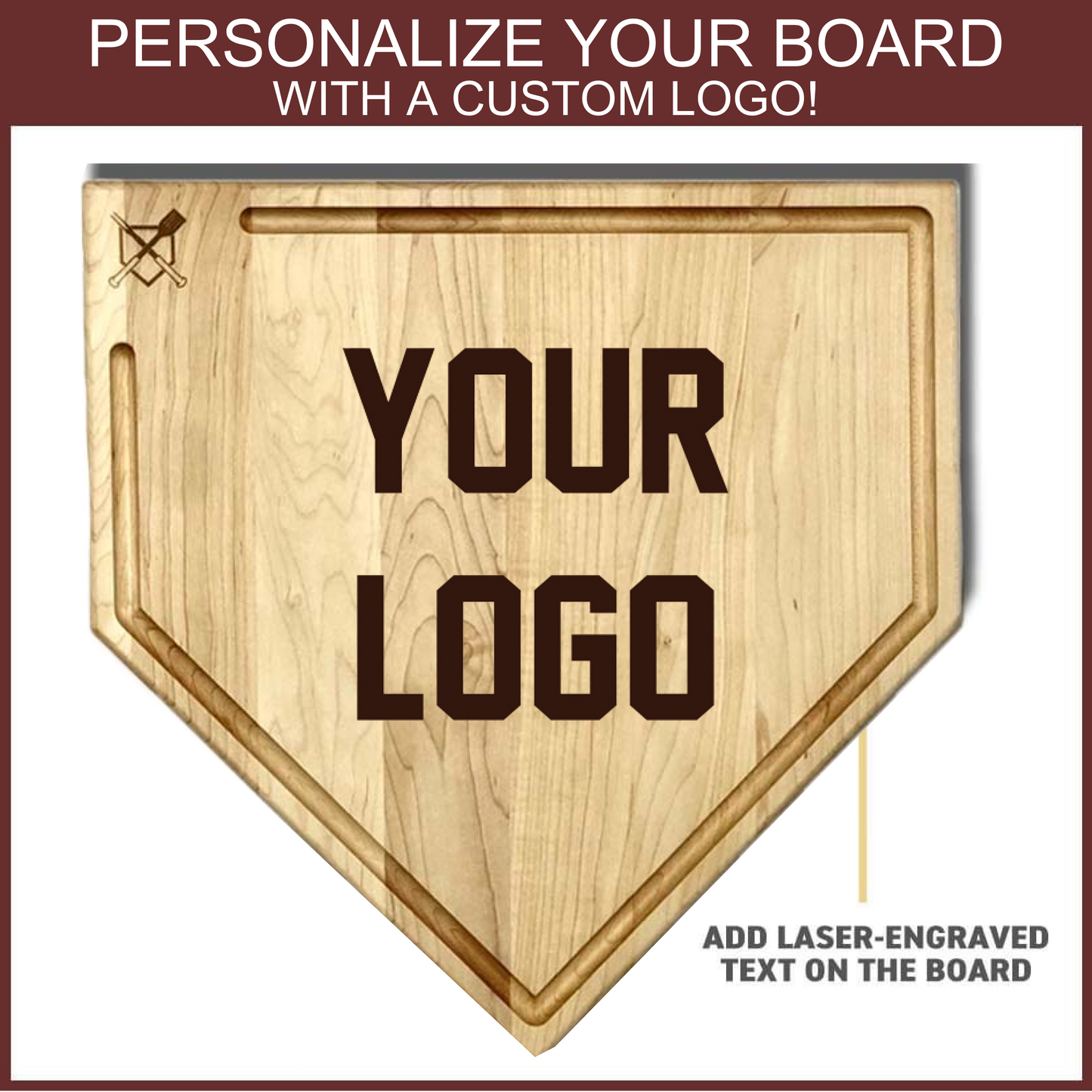 Full Size (17" x 17") Home Plate Cutting Board with Trough & Custom Text Engraving OR Personal Logo - The Tool Store