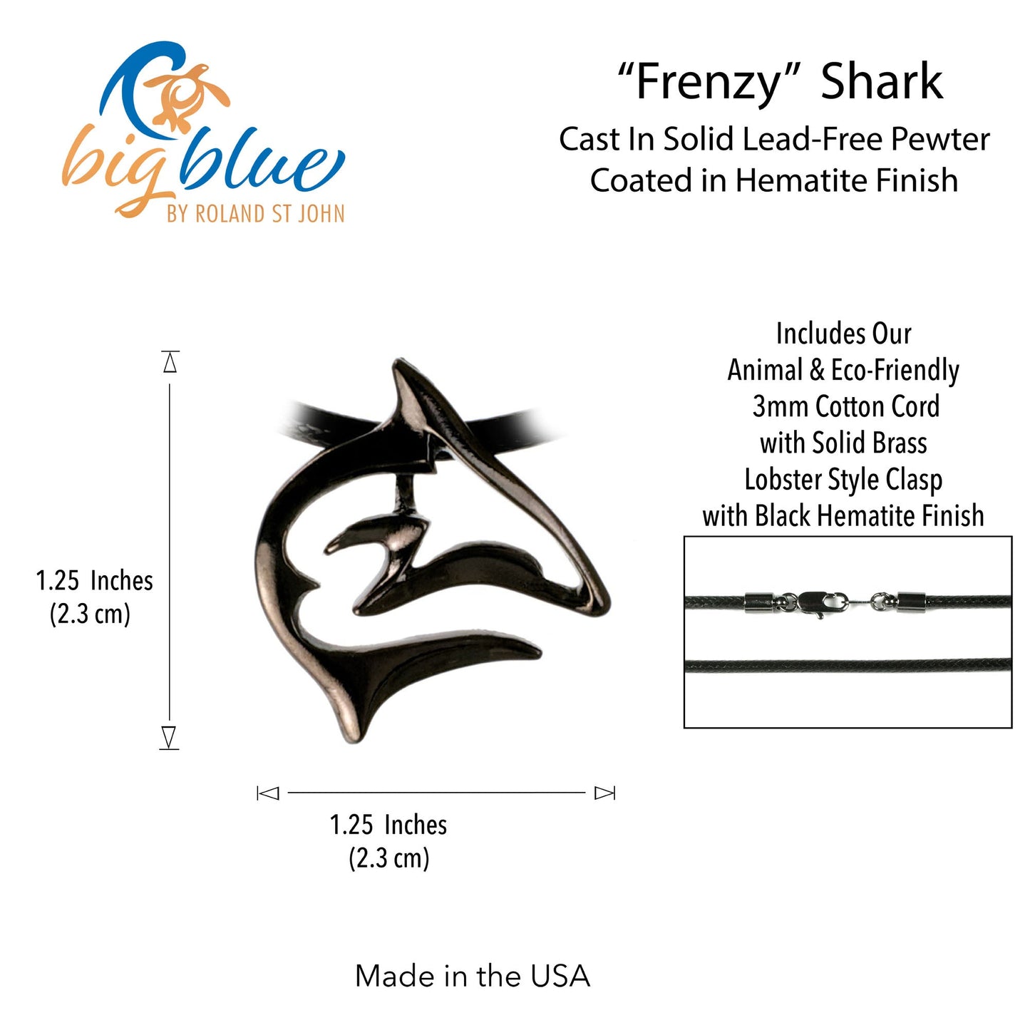 Shark Necklaces for Men and Women- Hematite Shark Pendant, Jet Black Shark Necklace, Hematite Necklaces, Gifts for Shark Lovers, Scuba Diving Gifts - The Tool Store