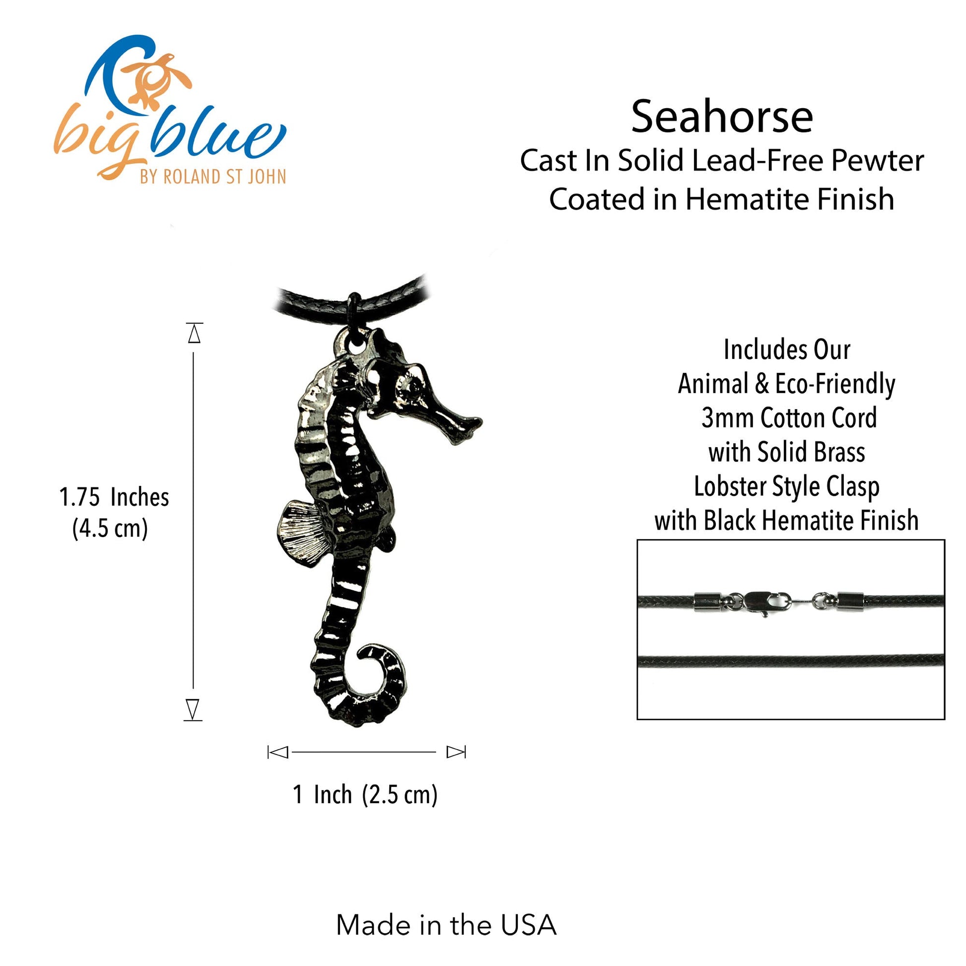 Seahorse Necklace for Women Hematite- Jet Black Seahorse Jewelry, Gift for Seahorse Lover, Seahorse Charm, Seahorse Pendant Hematite - The Tool Store