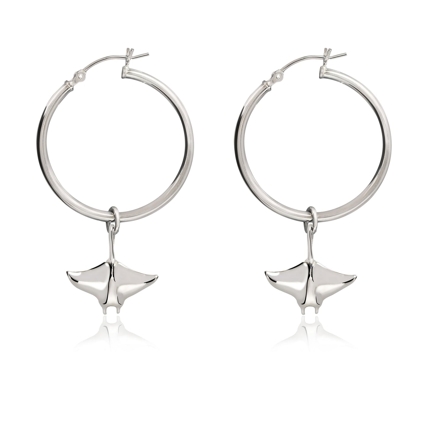 Stingray Hoop Earrings Sterling Silver- Manta Ray Sterling Silver Drop Earrings, Manta Ray Earrings, Sea Life Sterling Silver Drop Earrings - The Tool Store