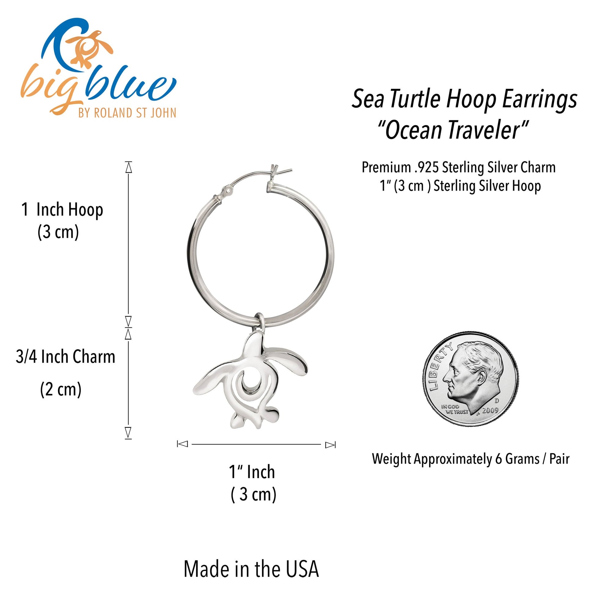 Sea Turtle Hoop Earrings Sterling Silver- Turtle Gifts for Women, Honu Turtle Drop Earrings, Gifts for Turtle Lovers, Sea Life Jewelry - The Tool Store