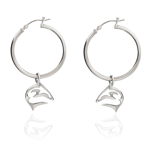Shark Hoop Earrings for Women Sterling Silver- Shark Drop Earrings, Sterling Silver Shark Dangle Hoop Earrings, Gifts for Shark Lovers, Shark Charms - The Tool Store
