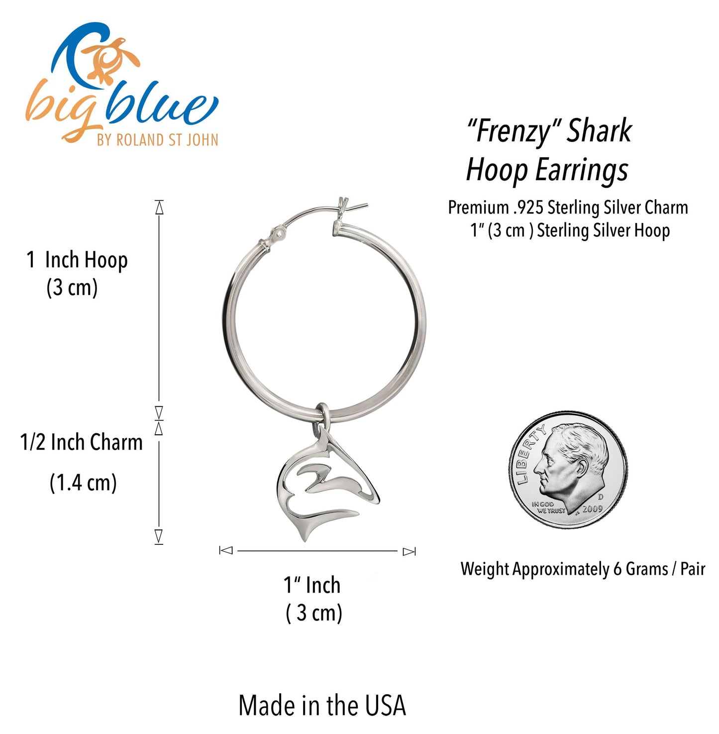 Shark Hoop Earrings for Women Sterling Silver- Shark Drop Earrings, Sterling Silver Shark Dangle Hoop Earrings, Gifts for Shark Lovers, Shark Charms - The Tool Store