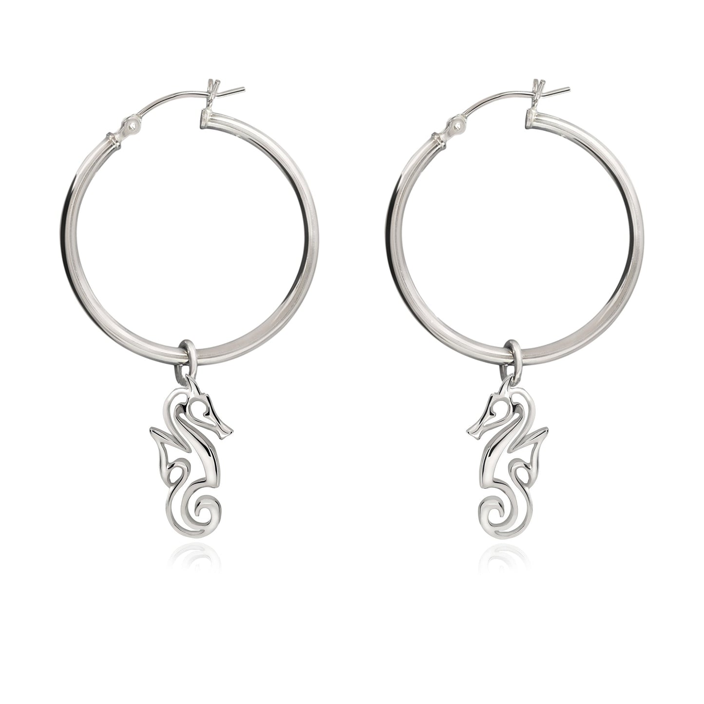 Seahorse Hoop Earrings for Women Sterling Silver- Seahorse Drop Earrings, Seahorse Dangle Hoop Earrings, Seahorse Jewelry, Seahorse Gifts - The Tool Store