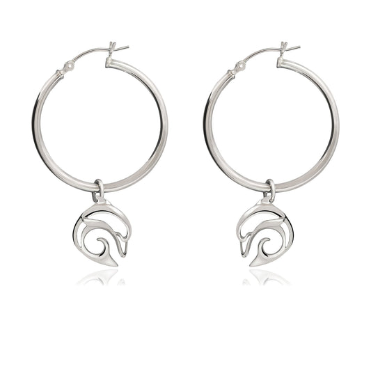 Dolphin Hoop Earrings for Women Sterling Silver- Dolphin Dangle Earrings for Women, Dolphin Charm Earrings - The Tool Store