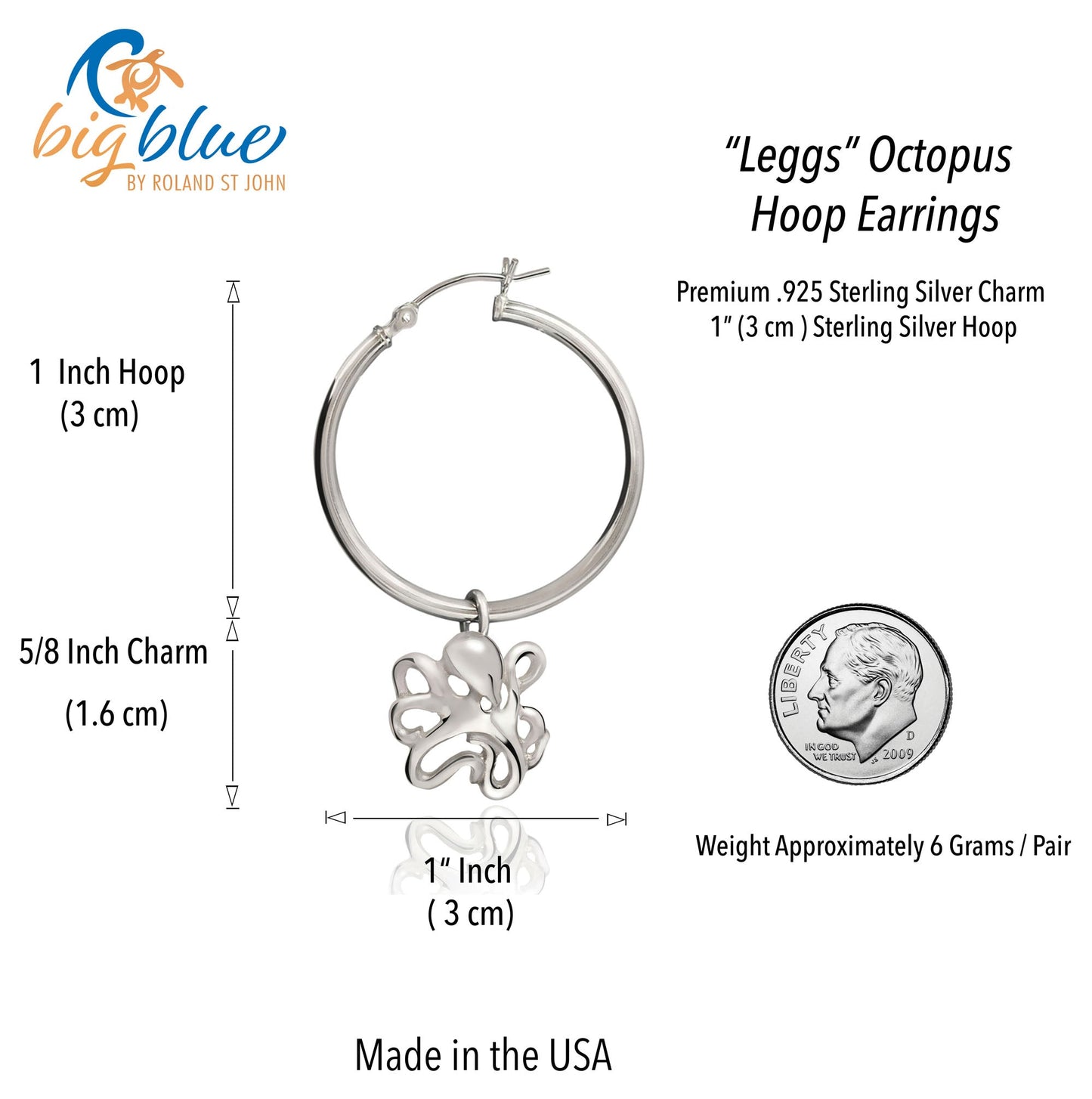 Octopus Hoop Earrings Sterling Silver- Octopus Drop Earrings, Dangle Octopus Earrings, Gifts for Octopus Lovers, Octopus Gifts, Sea Life Earrings - The Tool Store