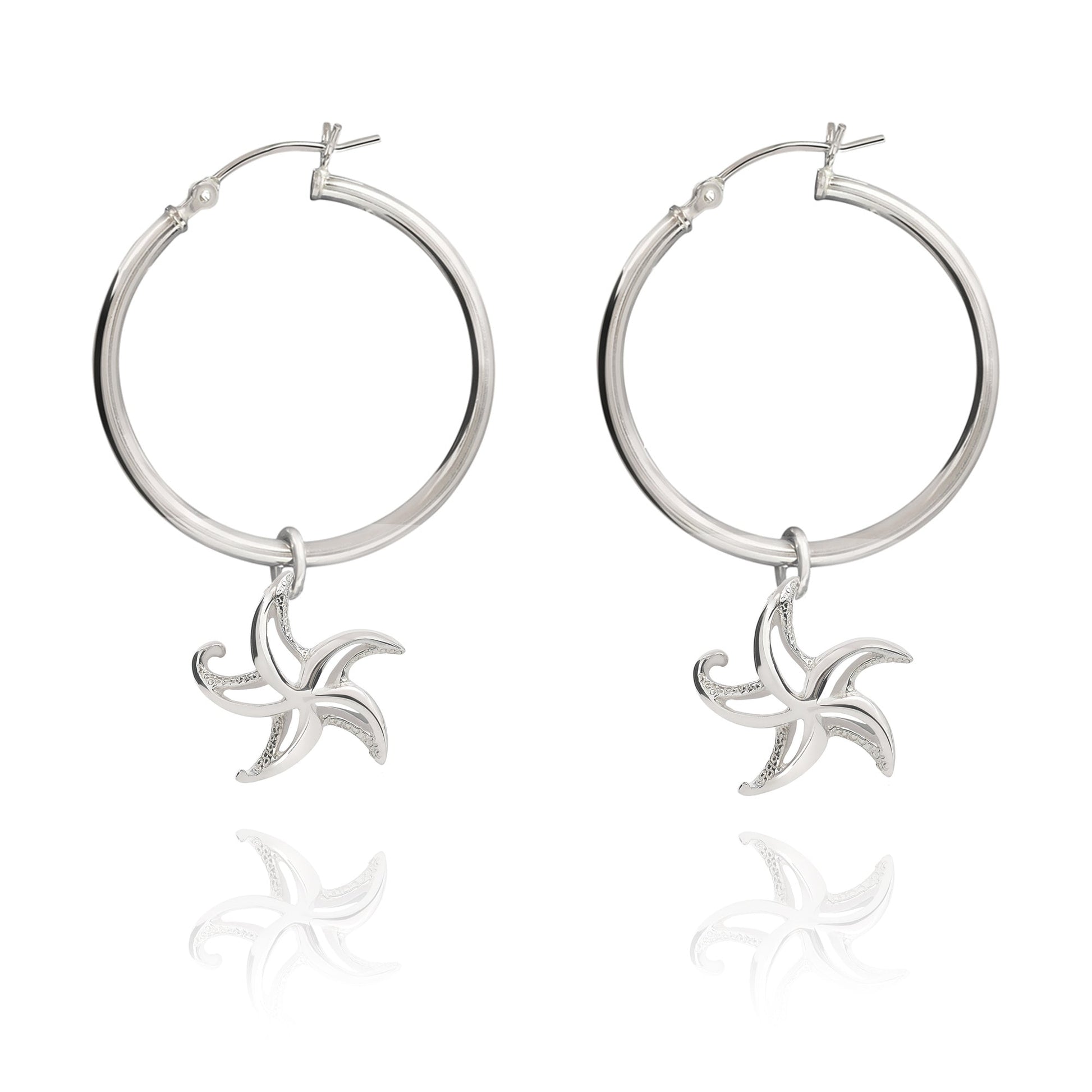 Starfish Hoop Earrings Sterling Silver- Small Sea Star Earrings, Small Starfish Dangle Hoop Earring Charms, Sea Star Jewelry Sterling Silver - The Tool Store