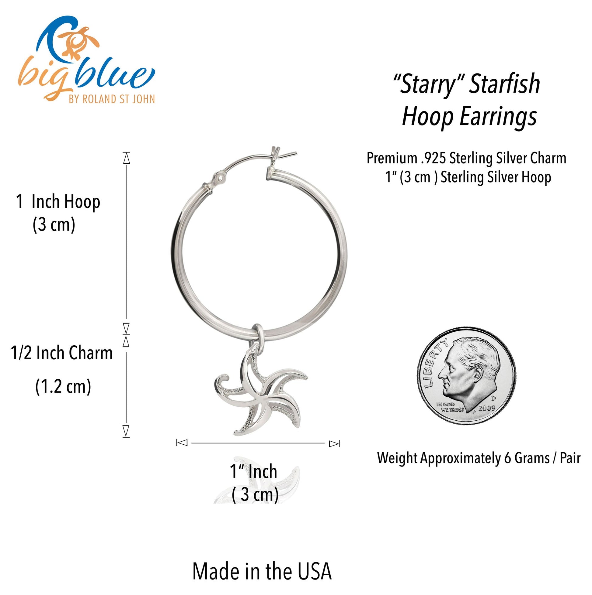 Starfish Hoop Earrings Sterling Silver- Small Sea Star Earrings, Small Starfish Dangle Hoop Earring Charms, Sea Star Jewelry Sterling Silver - The Tool Store