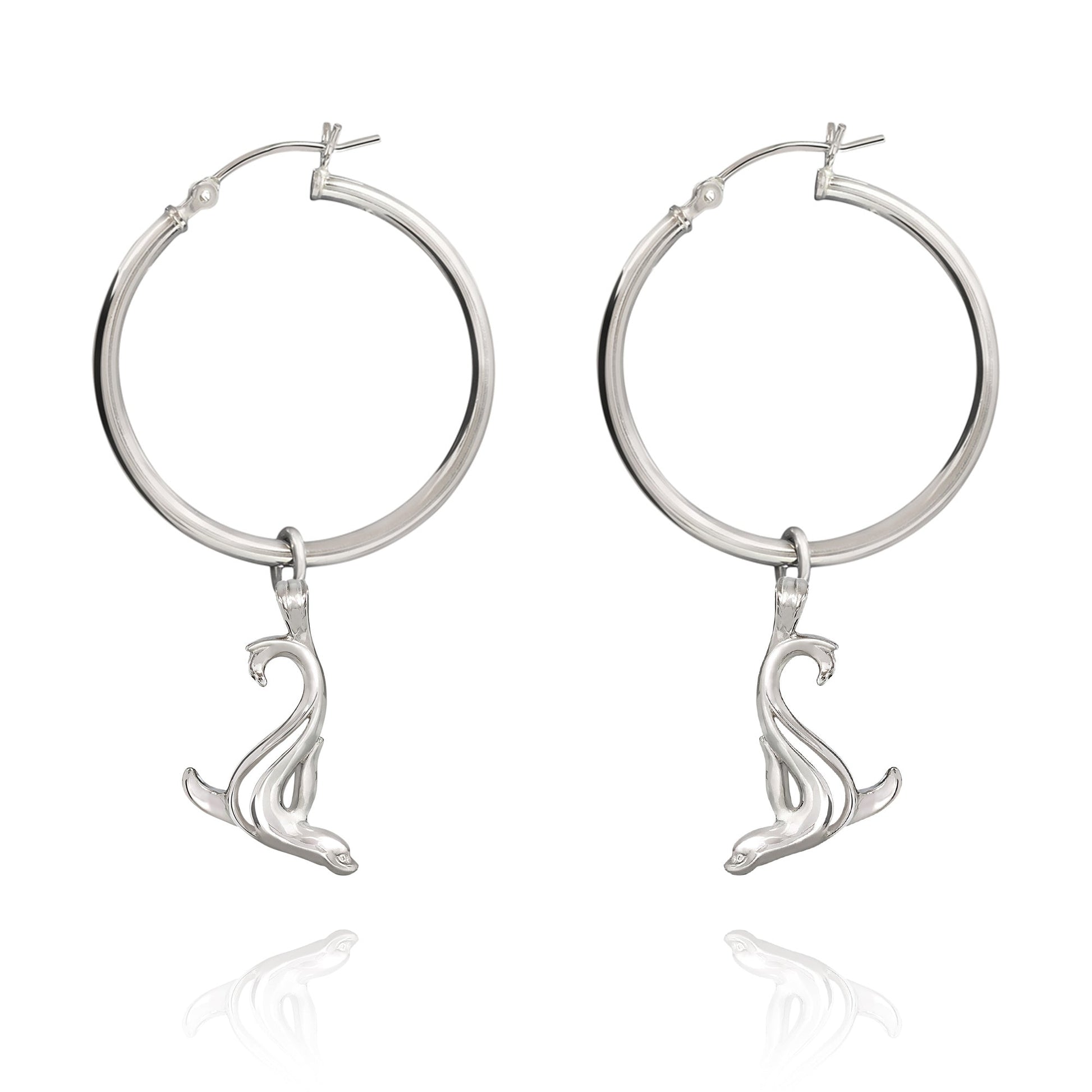 Sea Lion Hoop Earrings Sterling Silver- Sea Lion Drop Earrings for Girls, Sea Lion Dangle Earrings Sterling Silver, Beachy Earrings - The Tool Store