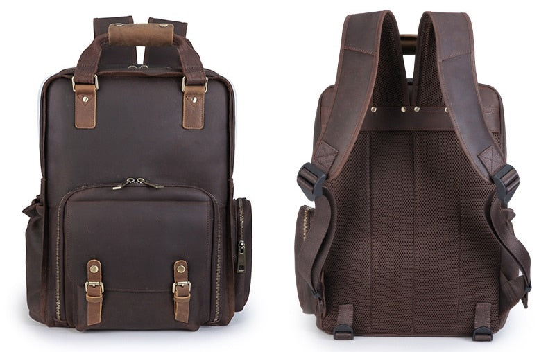 The Gaetano | Large Leather Backpack Camera Bag with Tripod Holder - The Tool Store