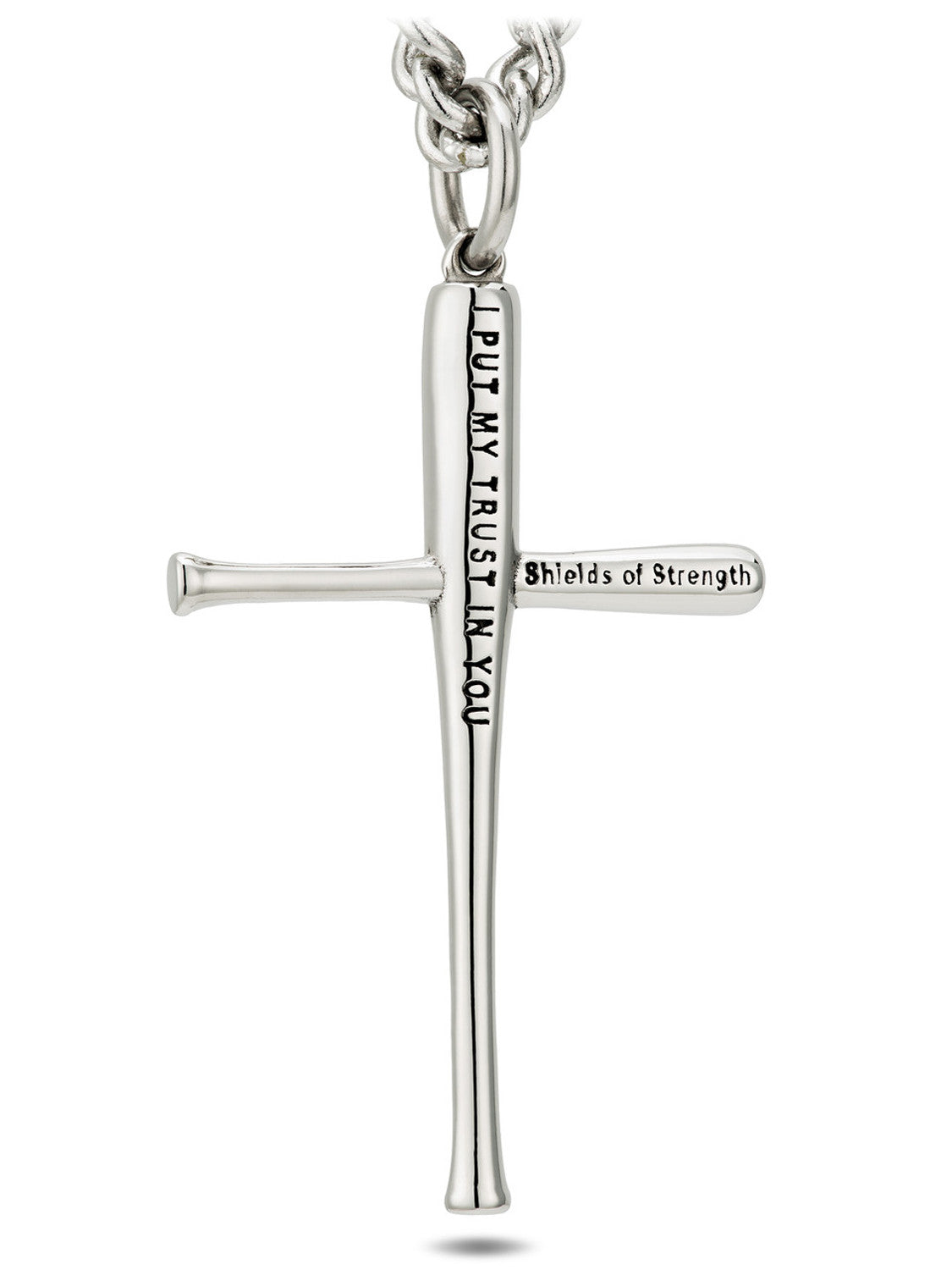 Shields of Strength Men's Stainless Steel Baseball Bat Cross Necklace-Psalm 56:3 - The Tool Store