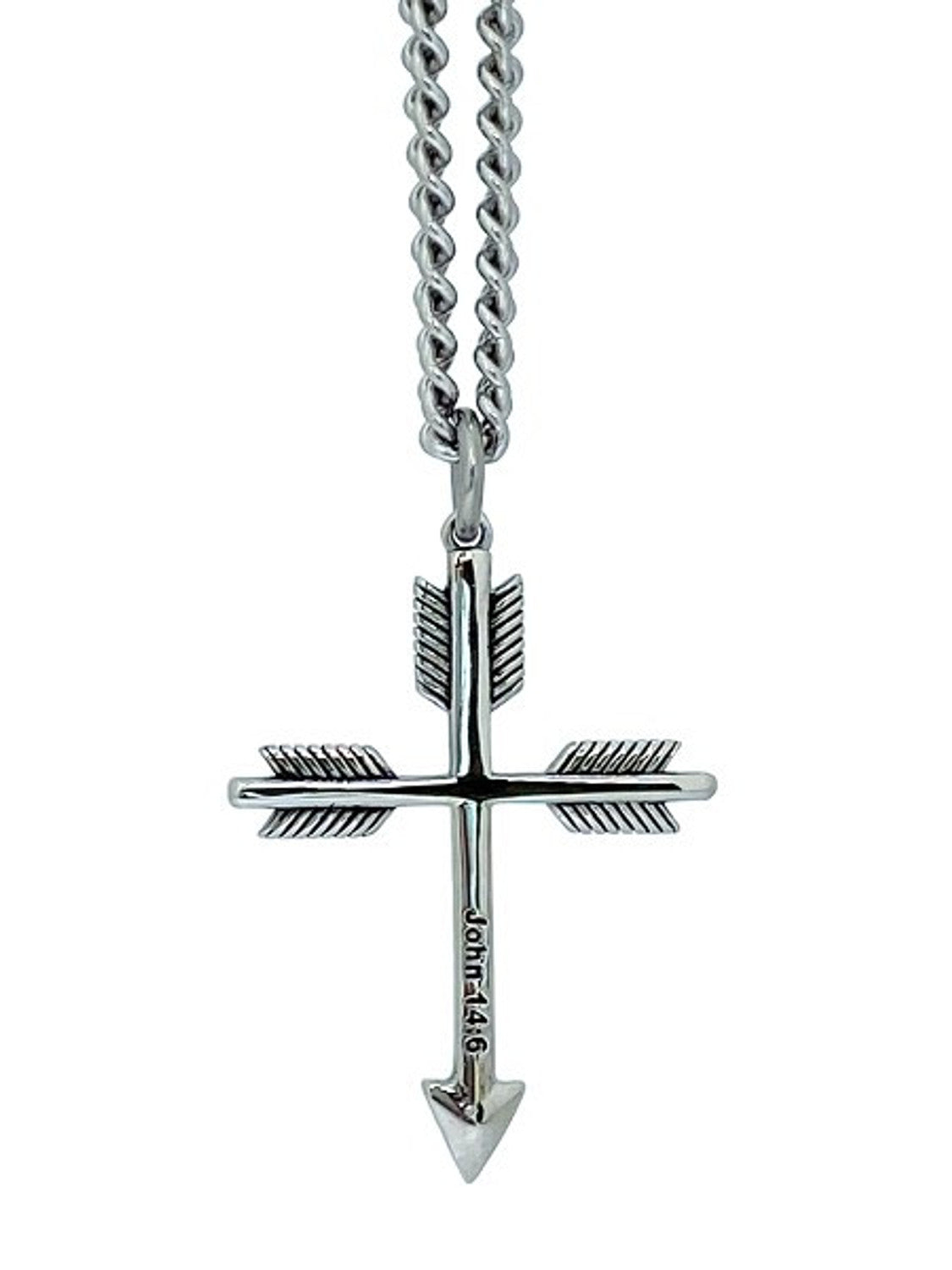 Shields of Strength Men's Stainless Steel Arrow Cross Necklace - John 14:6 - The Tool Store