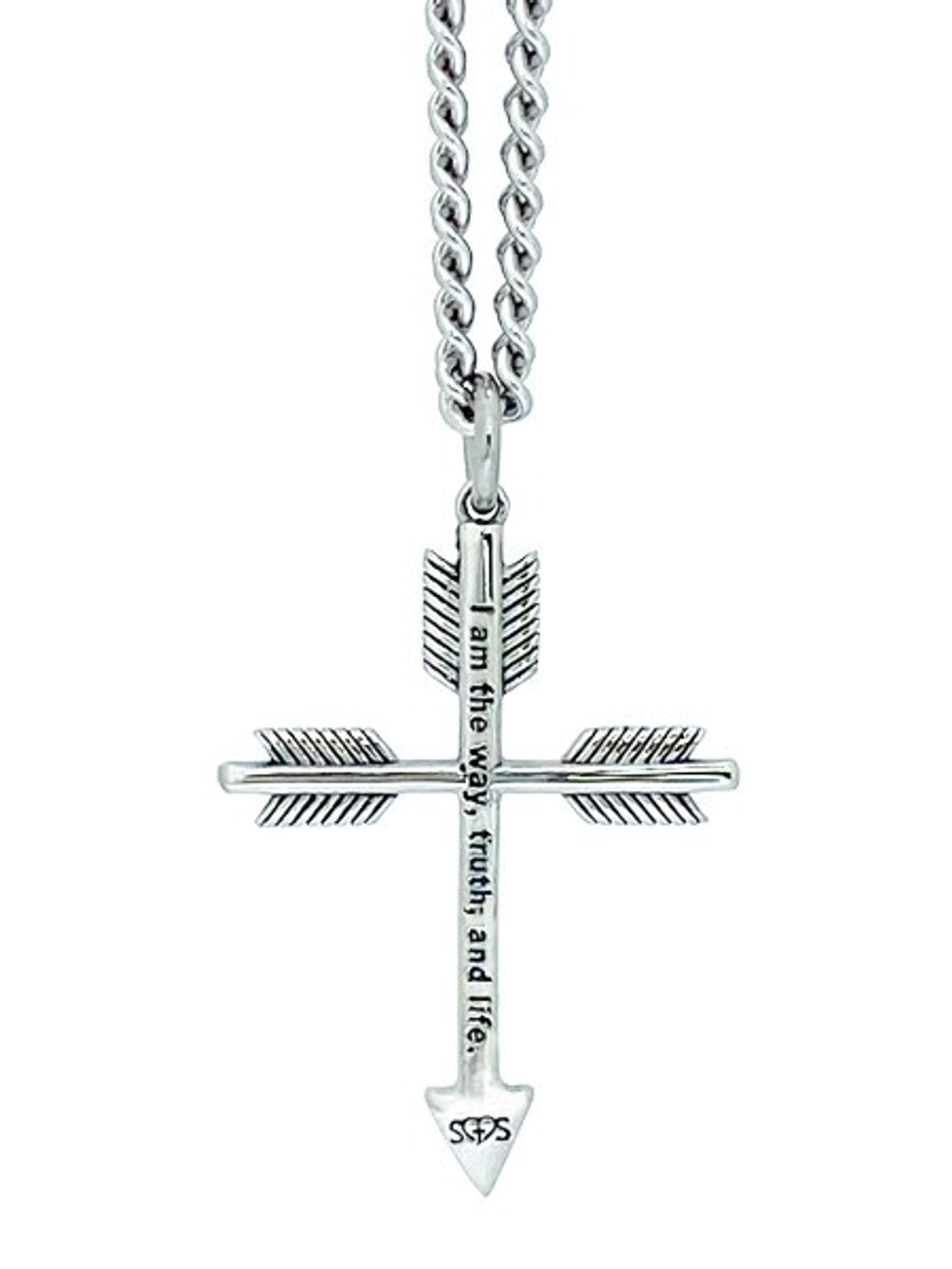 Shields of Strength Men's Stainless Steel Arrow Cross Necklace - John 14:6 - The Tool Store