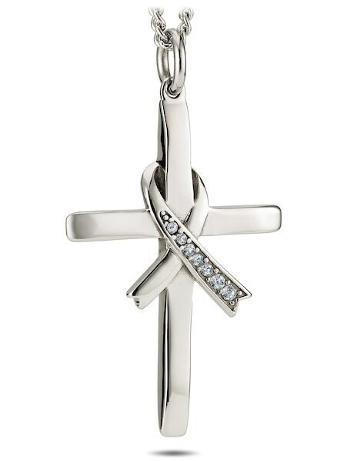Shields of Strength Women's Stainless Cross with Crystal Ribbon Necklace-Isaiah 46:4 - The Tool Store