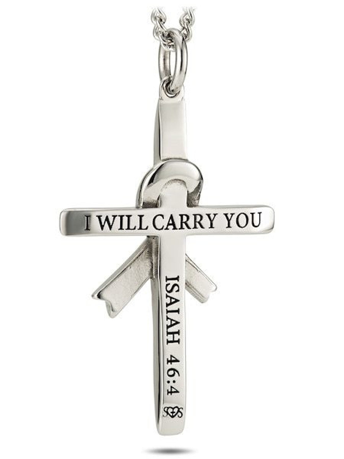 Shields of Strength Women's Stainless Cross with Crystal Ribbon Necklace-Isaiah 46:4 - The Tool Store